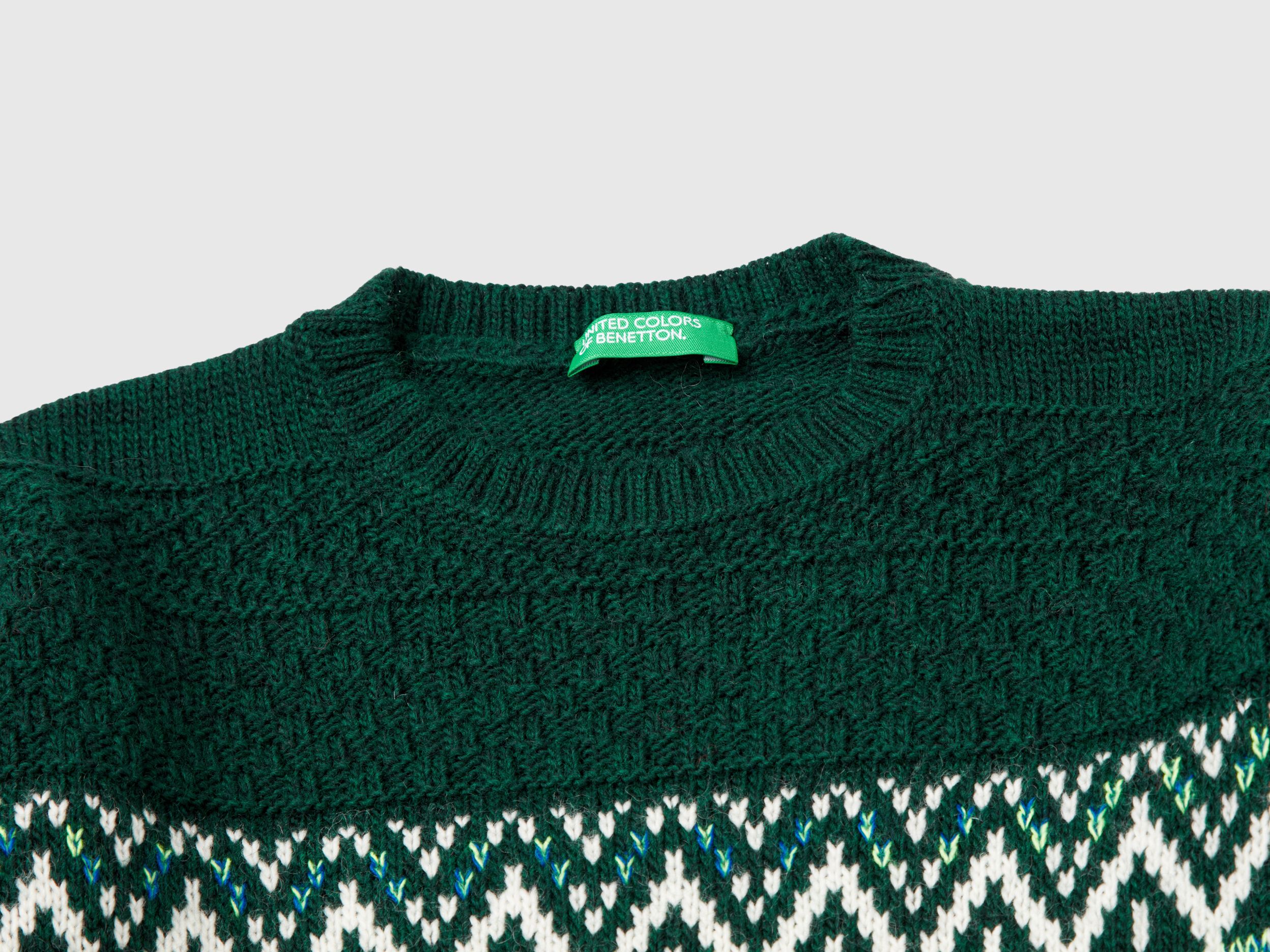 Jacquard sweater in wool blend - Green | Benetton