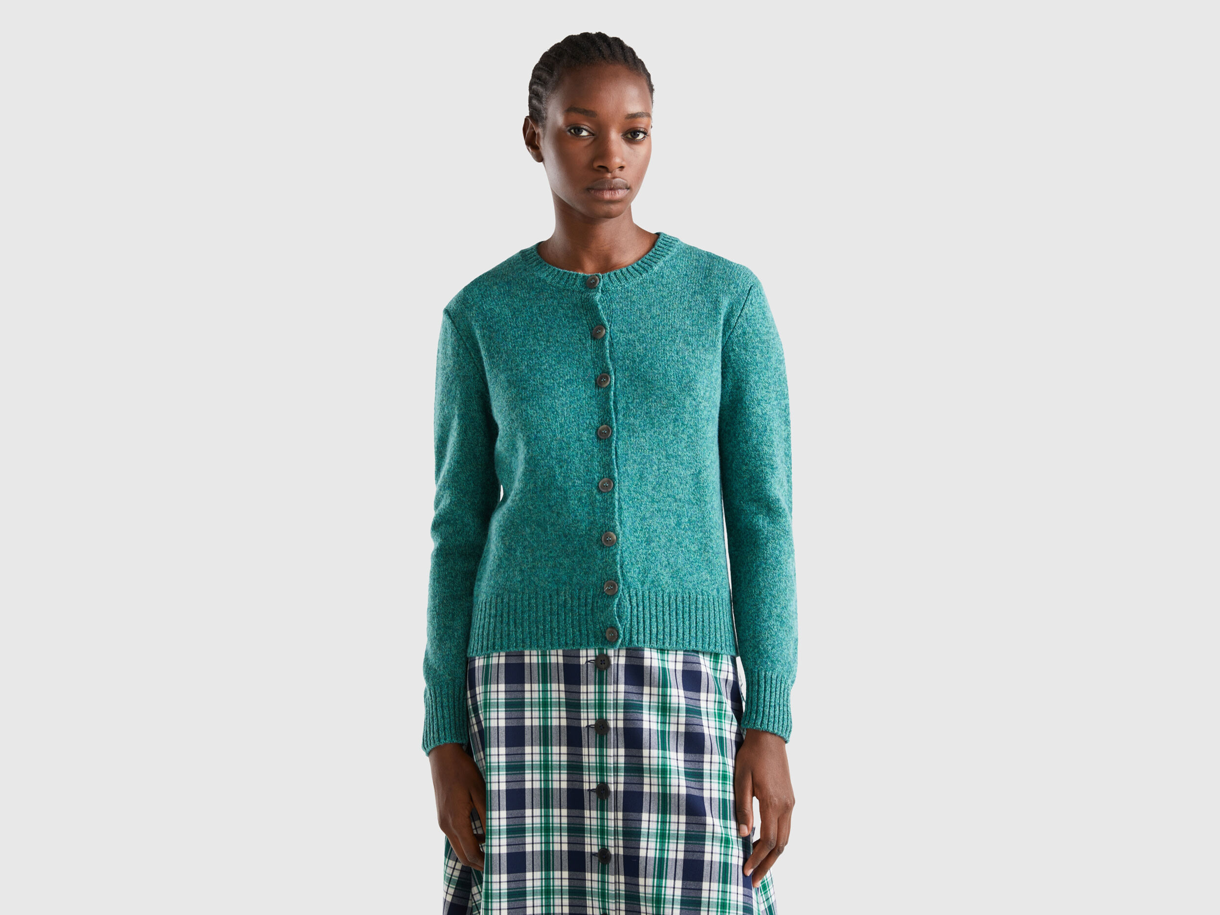 Cardigan in pure Shetland wool Teal Benetton