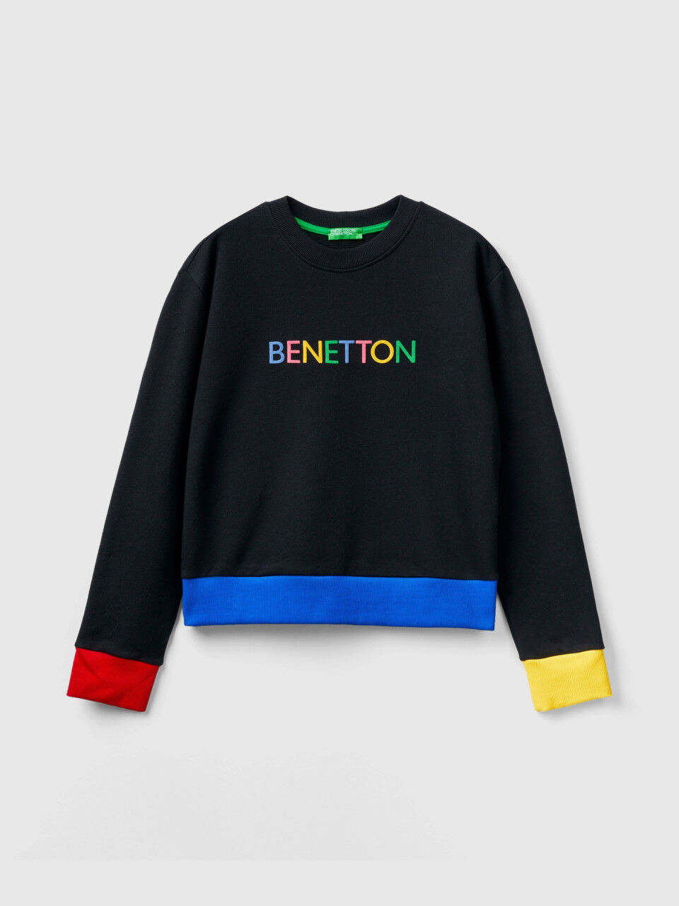 Pullover sweatshirt with logo print - Black | Benetton