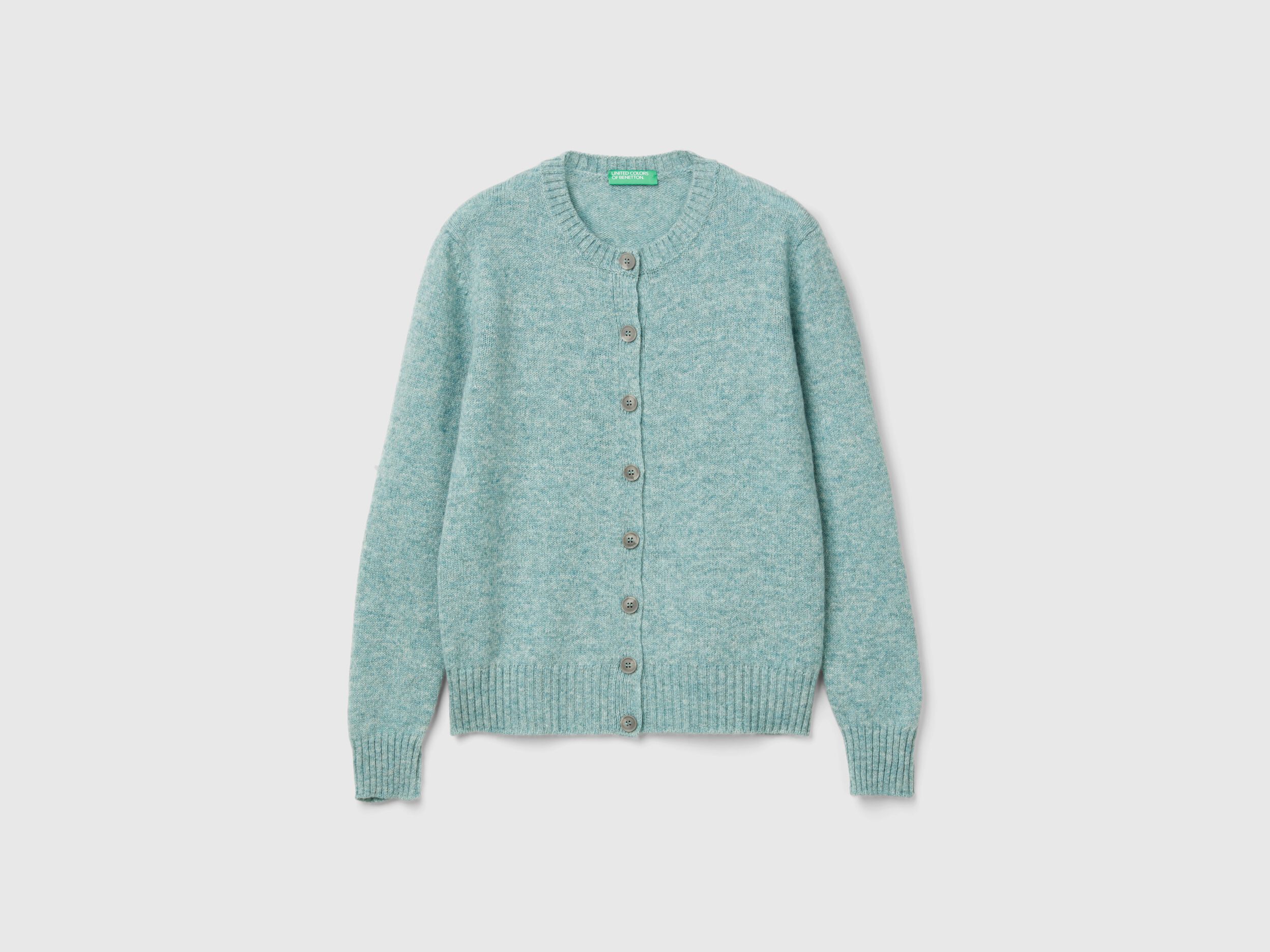 Cardigan in pure Shetland wool - Aqua | Benetton