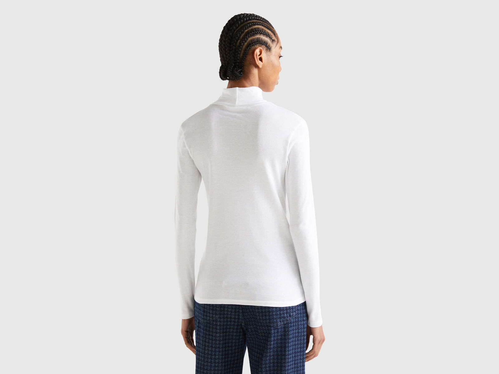 high | t-shirt Long White with sleeve Benetton neck -