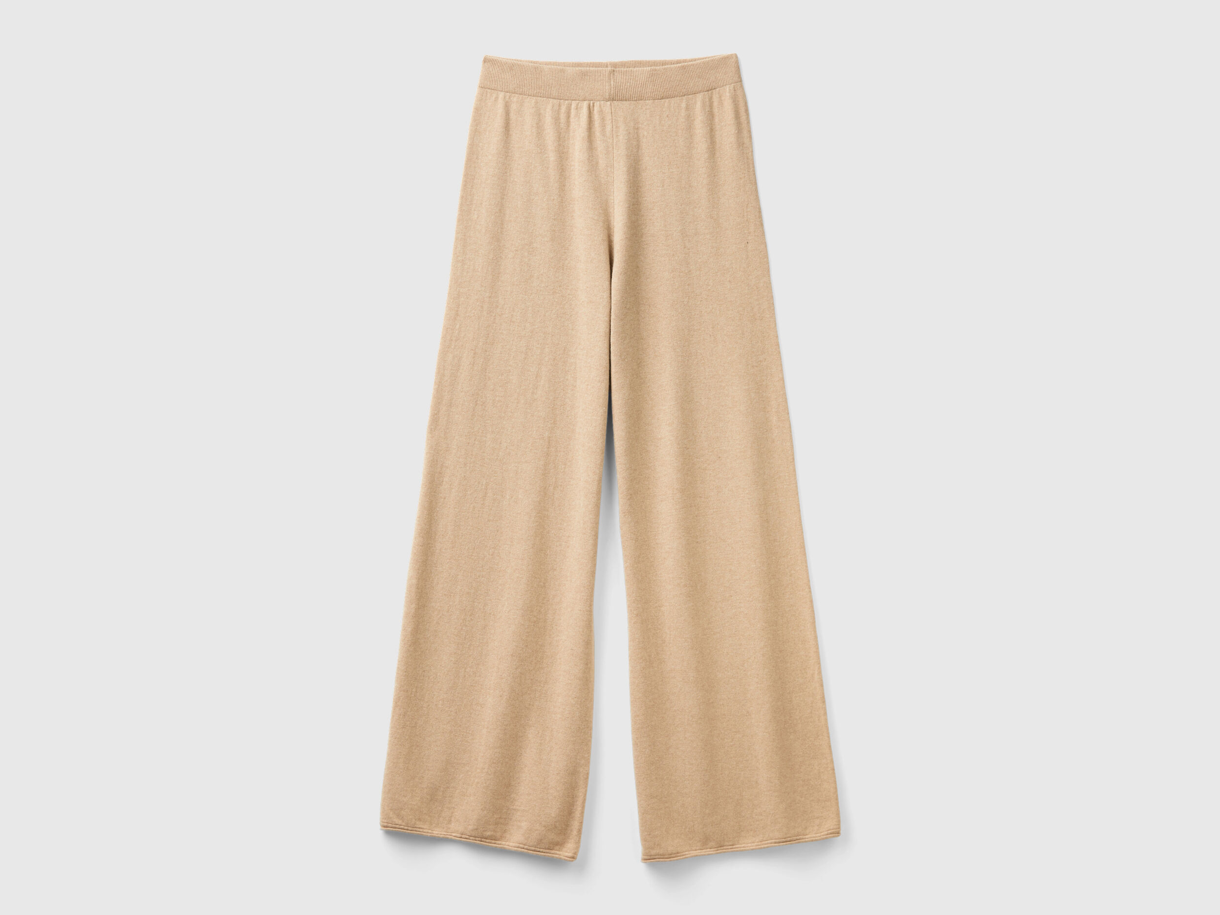 Beige wide leg trousers in cashmere and wool blend - Beige