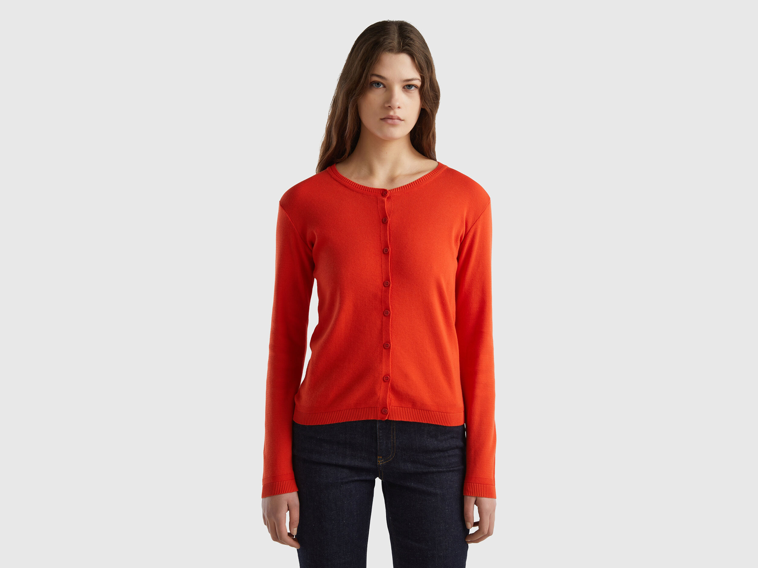 Red crew neck cardigan online