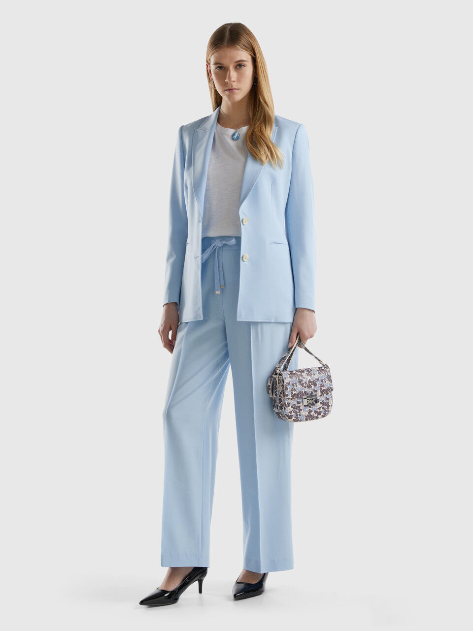 Flowy slim fit jacket Sky Blue Benetton