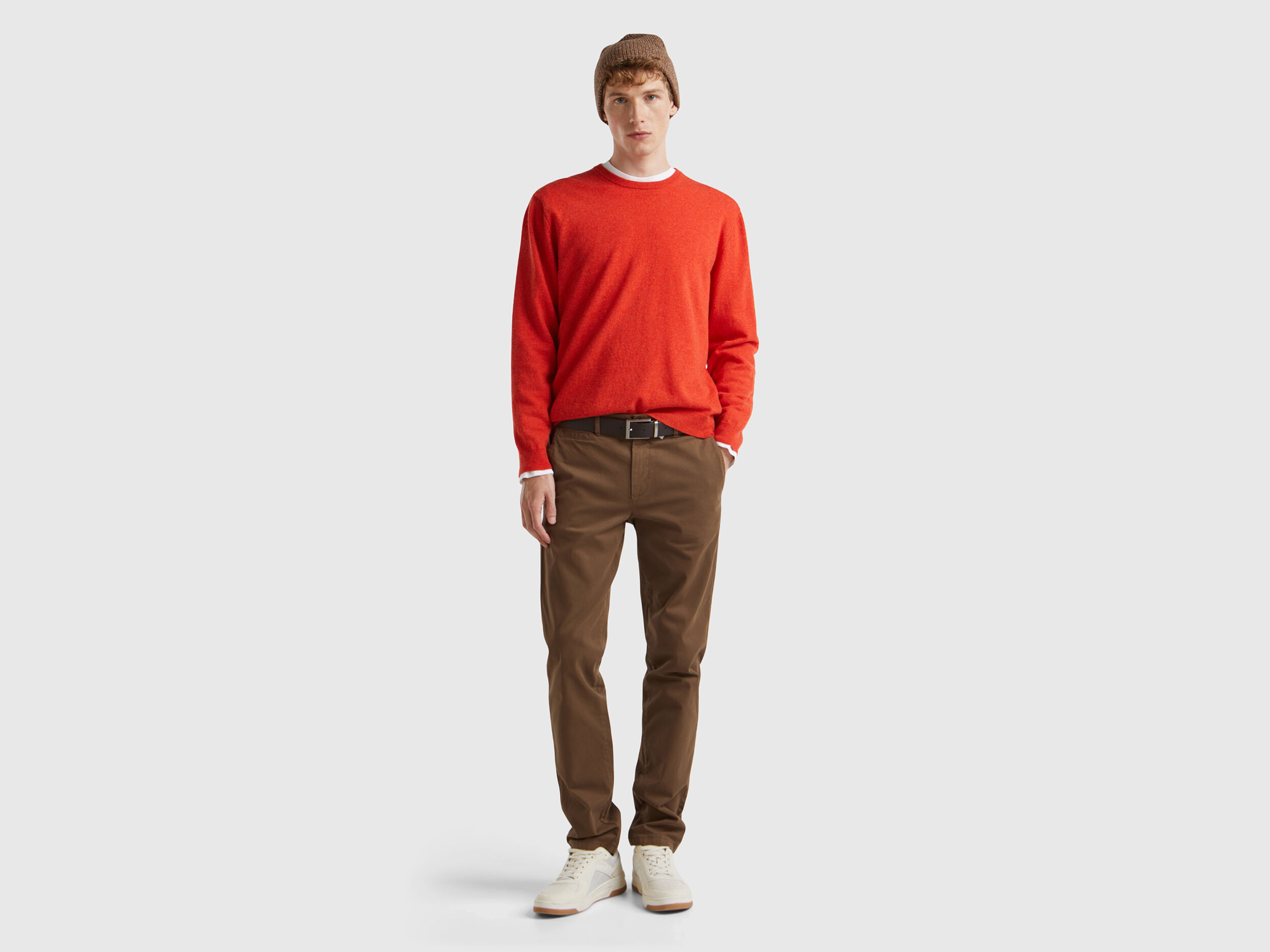 Slim fit coffee chinos - Brown | Benetton
