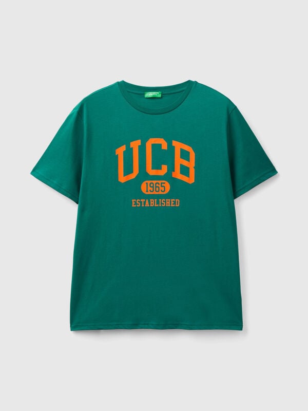 Dark green organic cotton t-shirt with orange logo Men