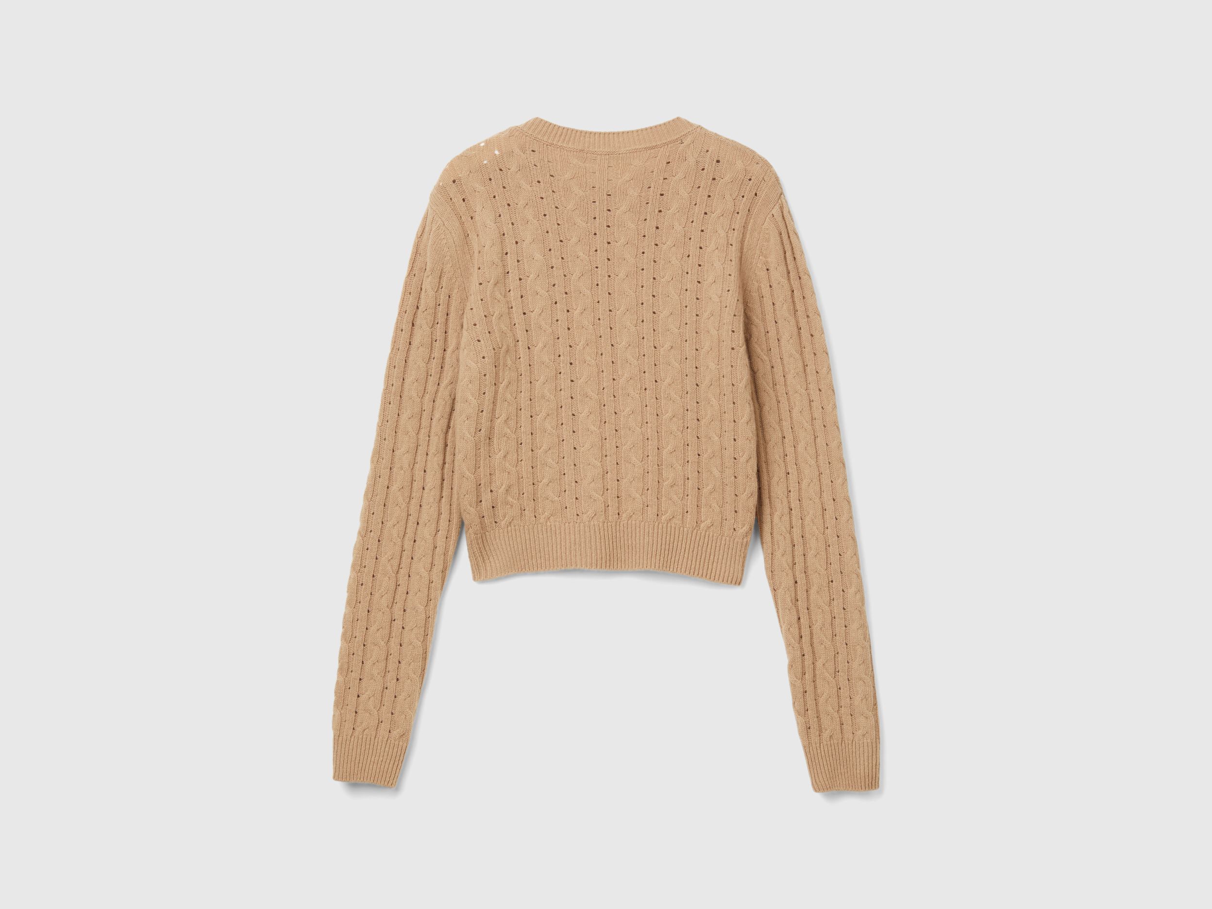 新着 cable with sweater Cropped knit Camel - perforations and トップス