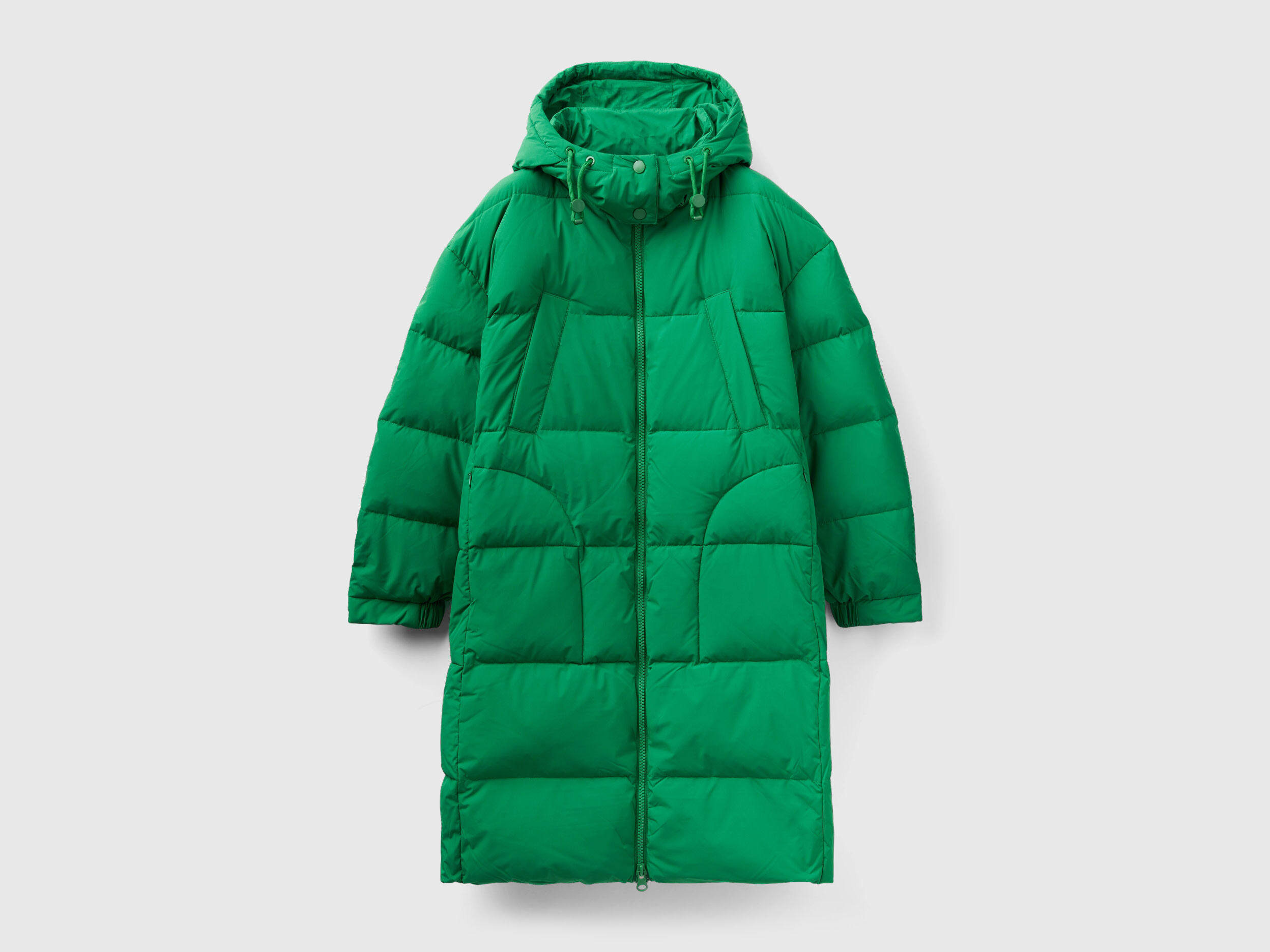 Longline duvet jacket with cheap hood benetton