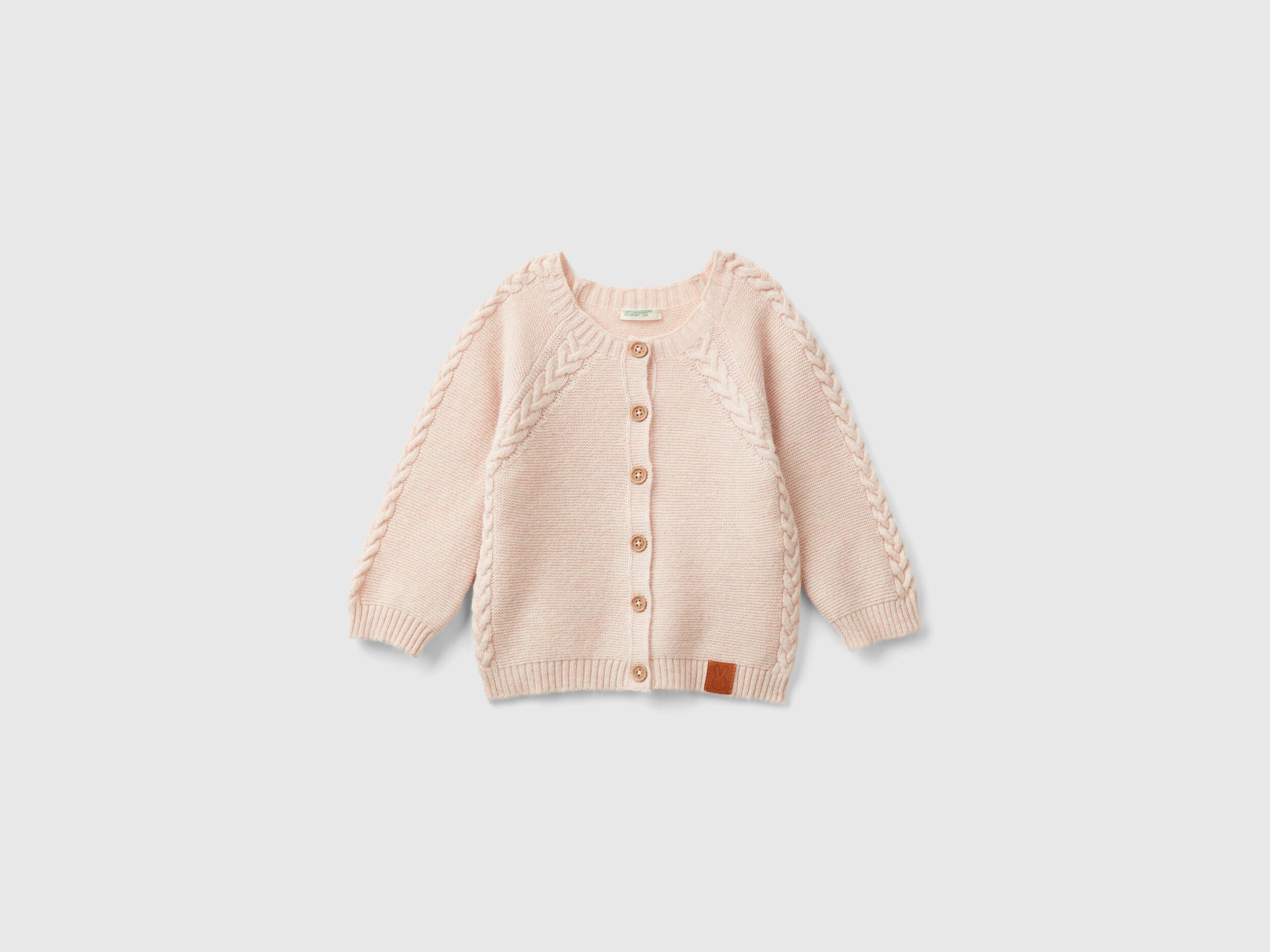 Benetton Sweater in Wool Blend with Embroidery Creamy White Kids
