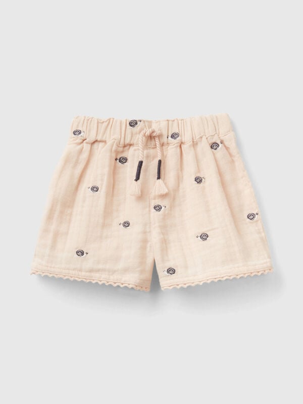 Shorts with embroidery in pure cotton New Born (0-18 months)