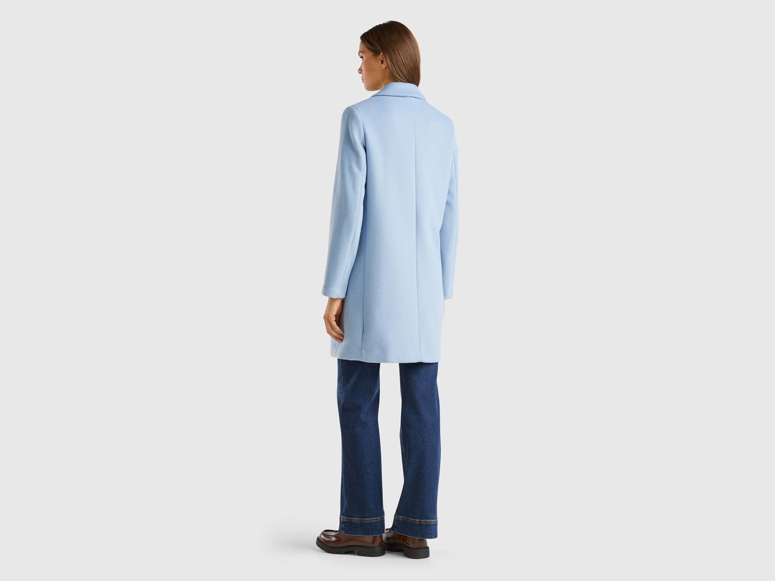 Short coat in wool blend cloth Light Blue Benetton