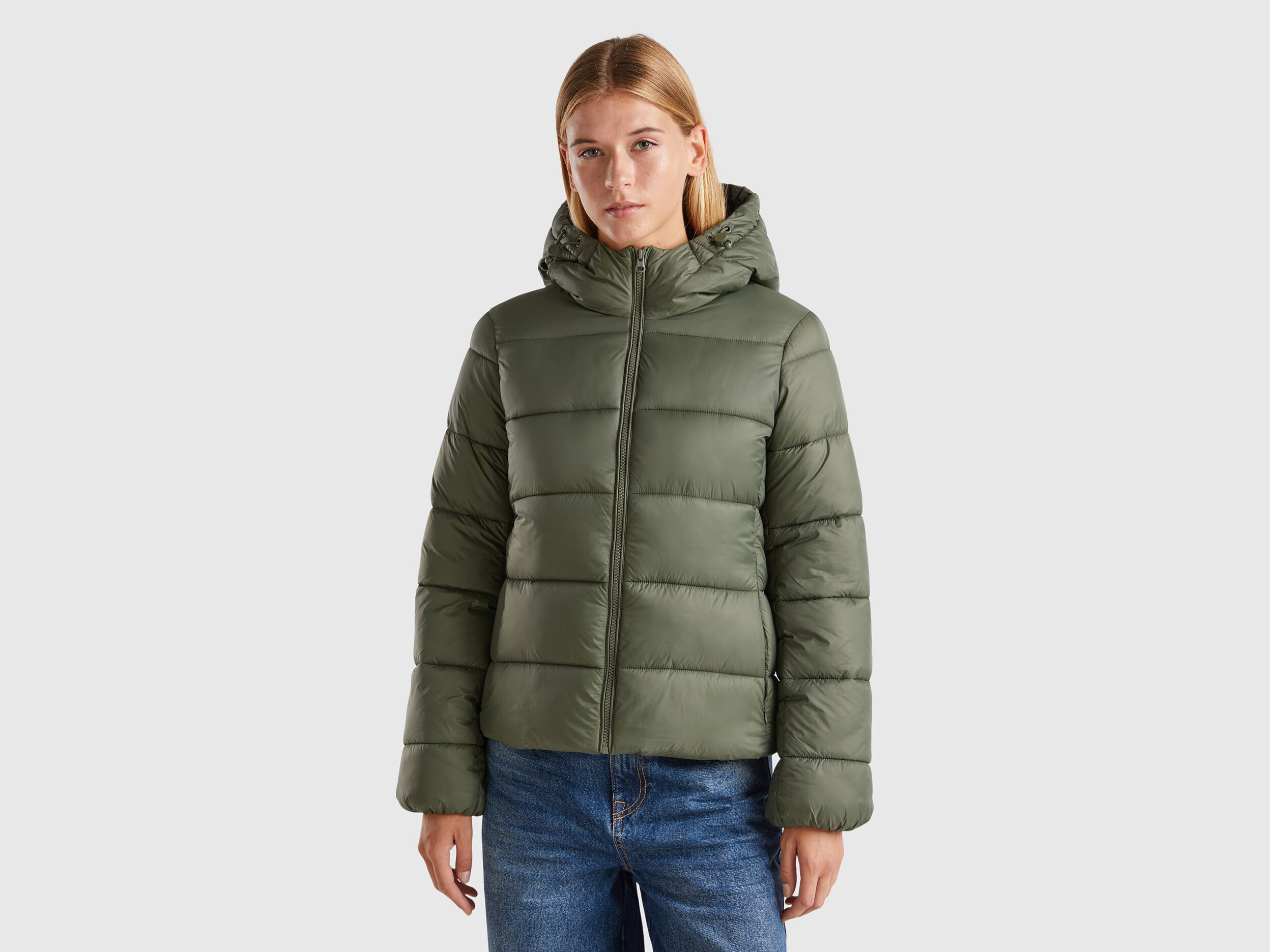 Padded puffer jacket with recycled wadding Military Green Benetton