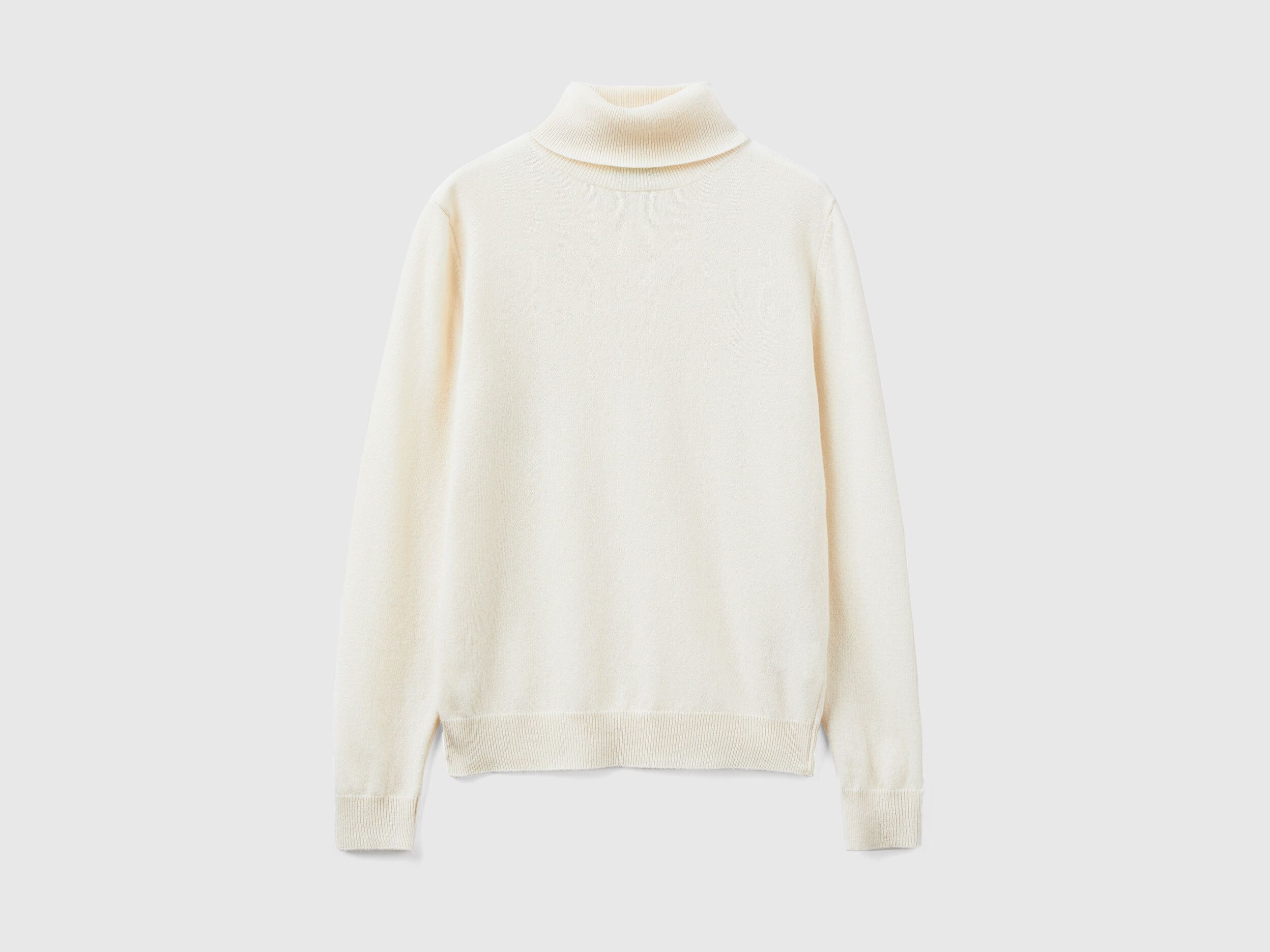 Cream turtleneck sweater in pure Merino wool - Creamy White | Benetton