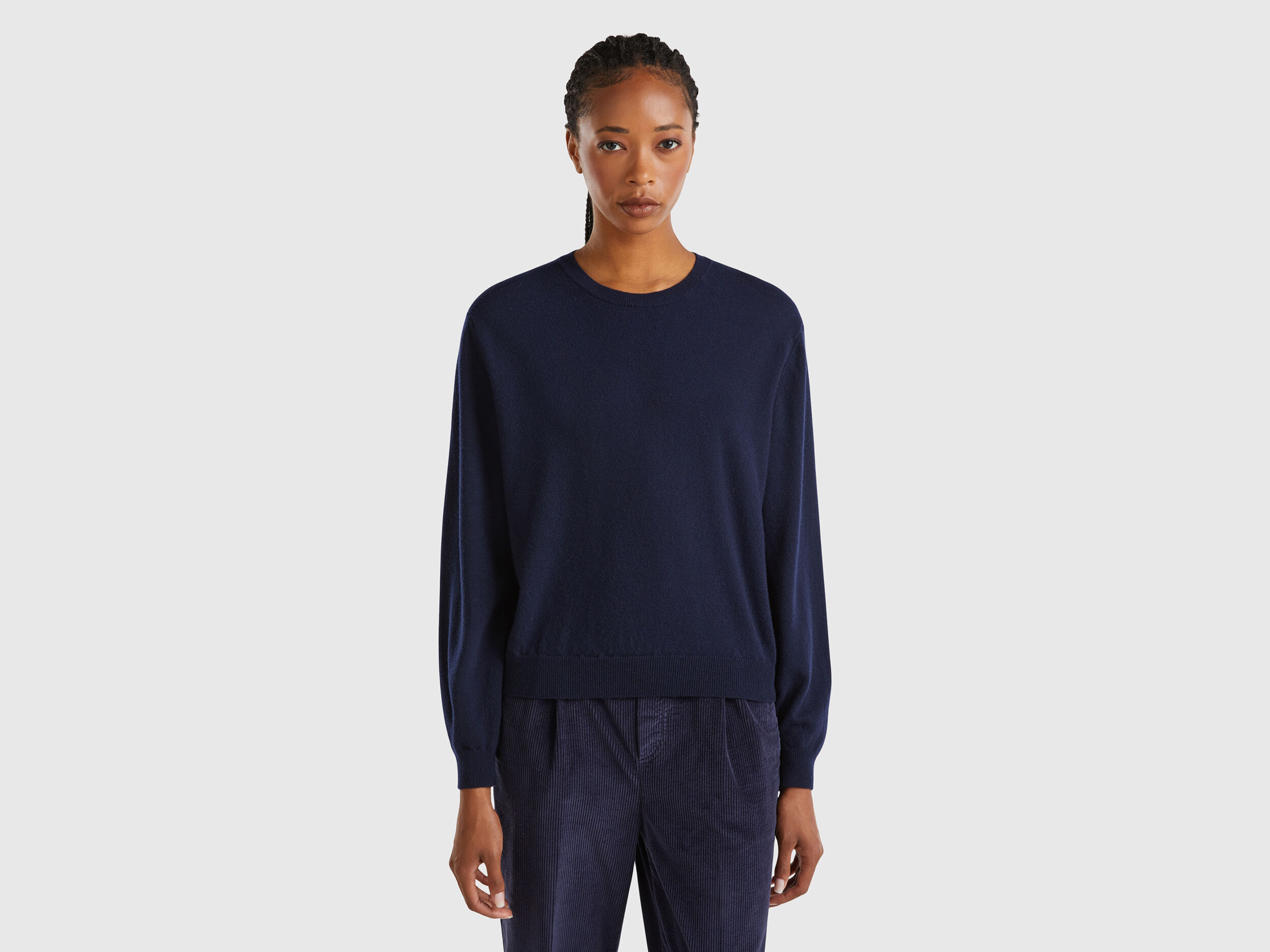 Blue crew neck sweater women's deals