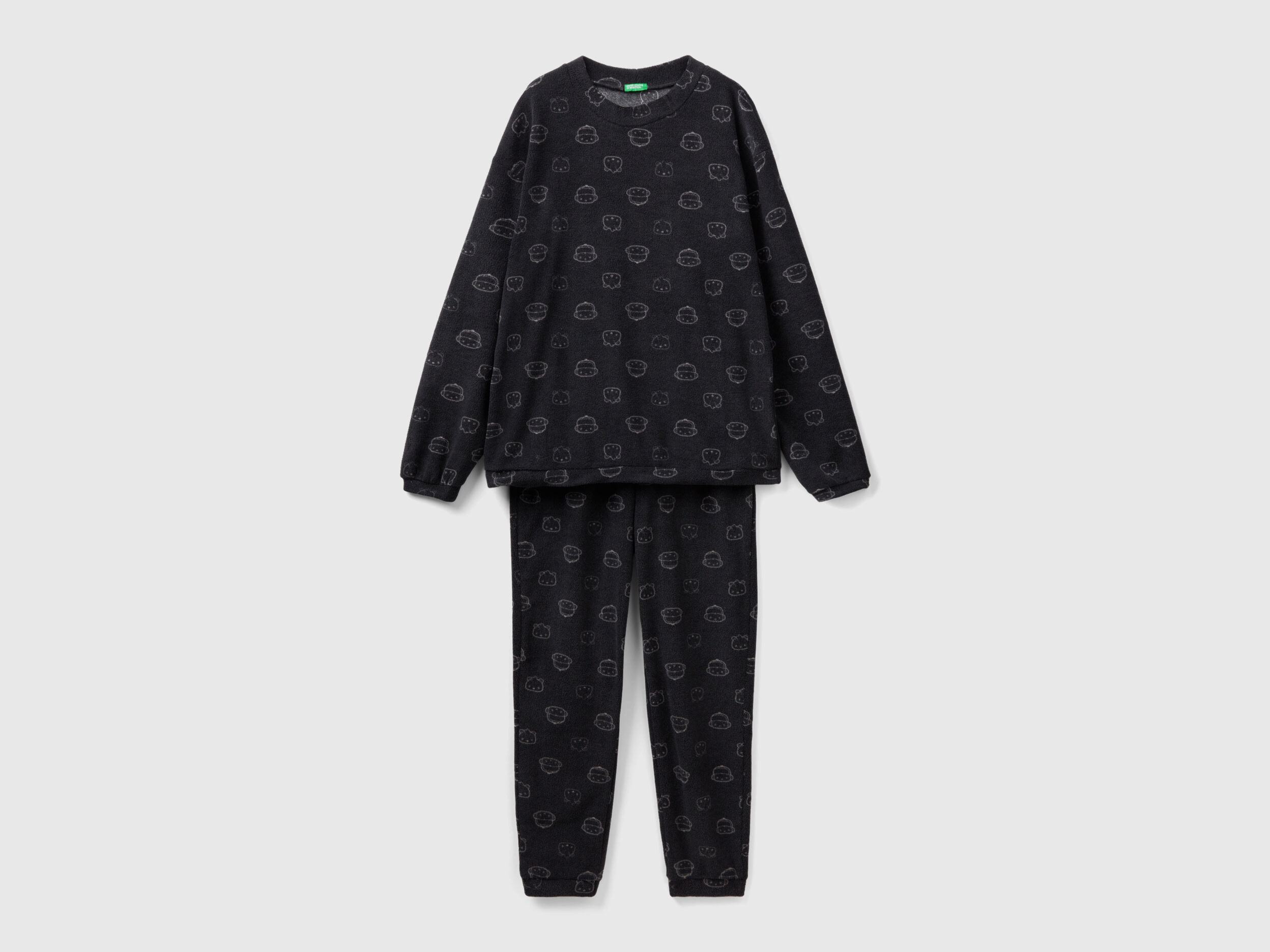 Fleece pyjamas with mascot print Black Benetton