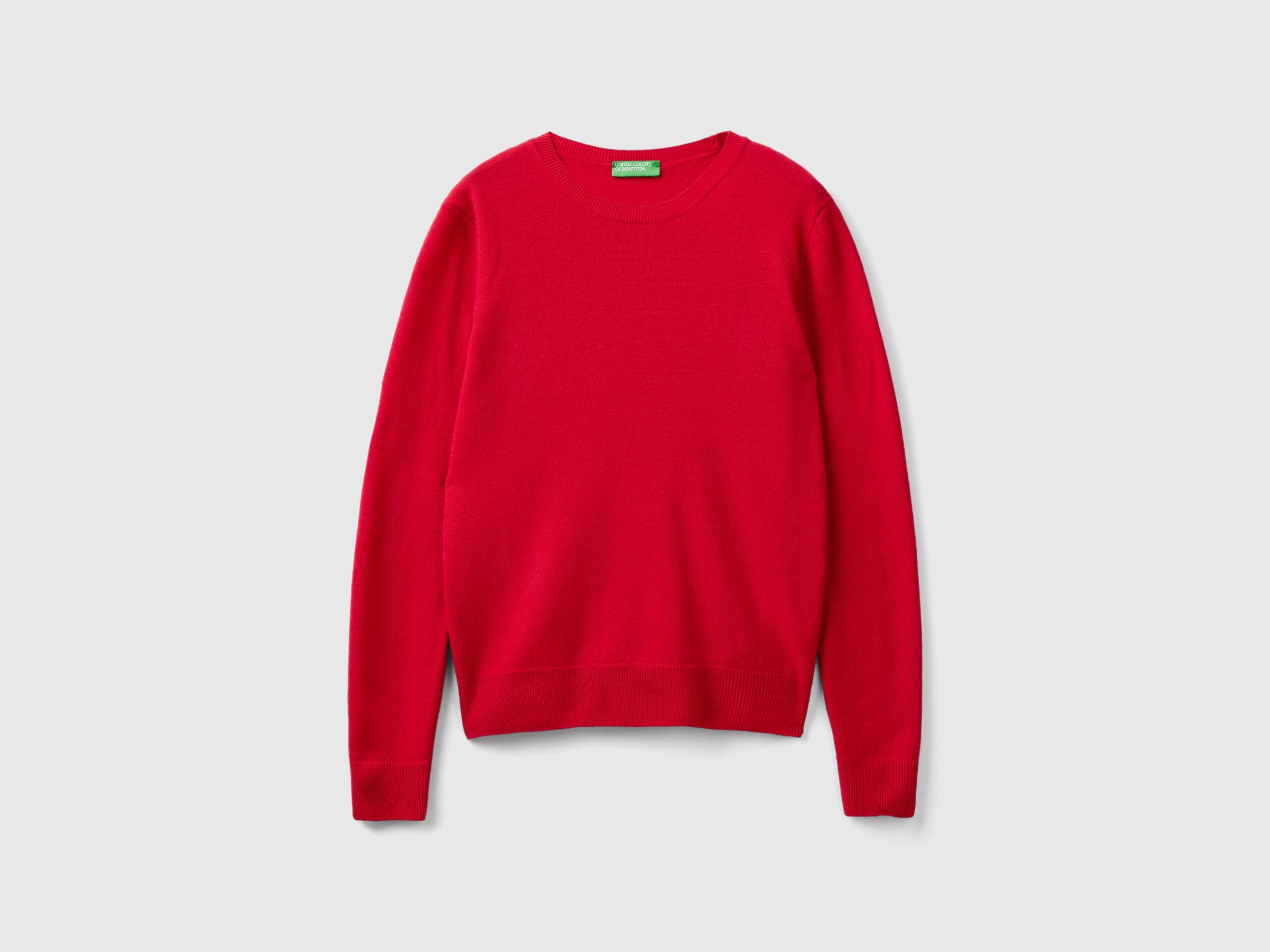 Red plum crew neck sweater in pure Merino wool