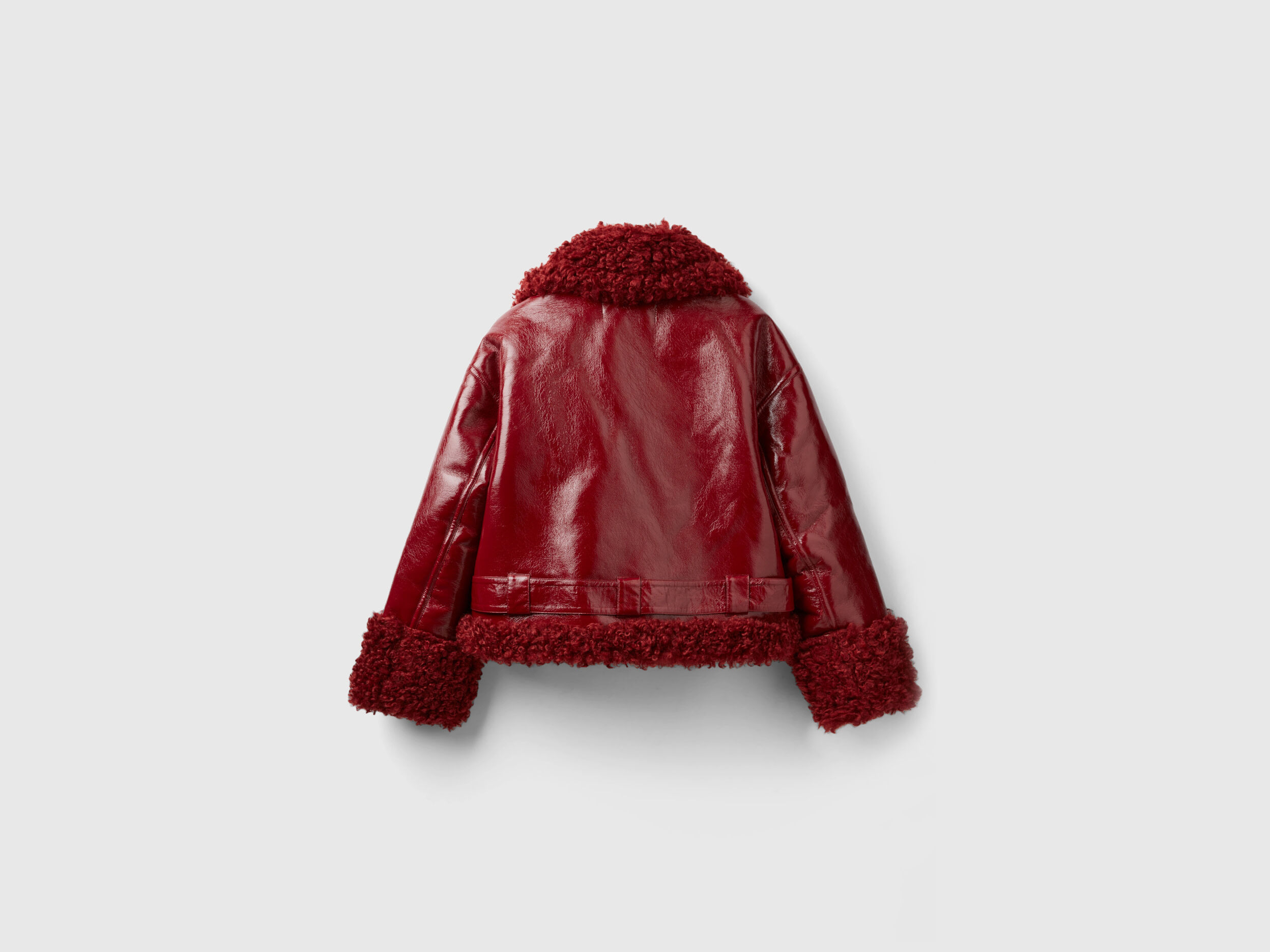 Biker jacket in imitation leather and faux fur Burgundy Benetton
