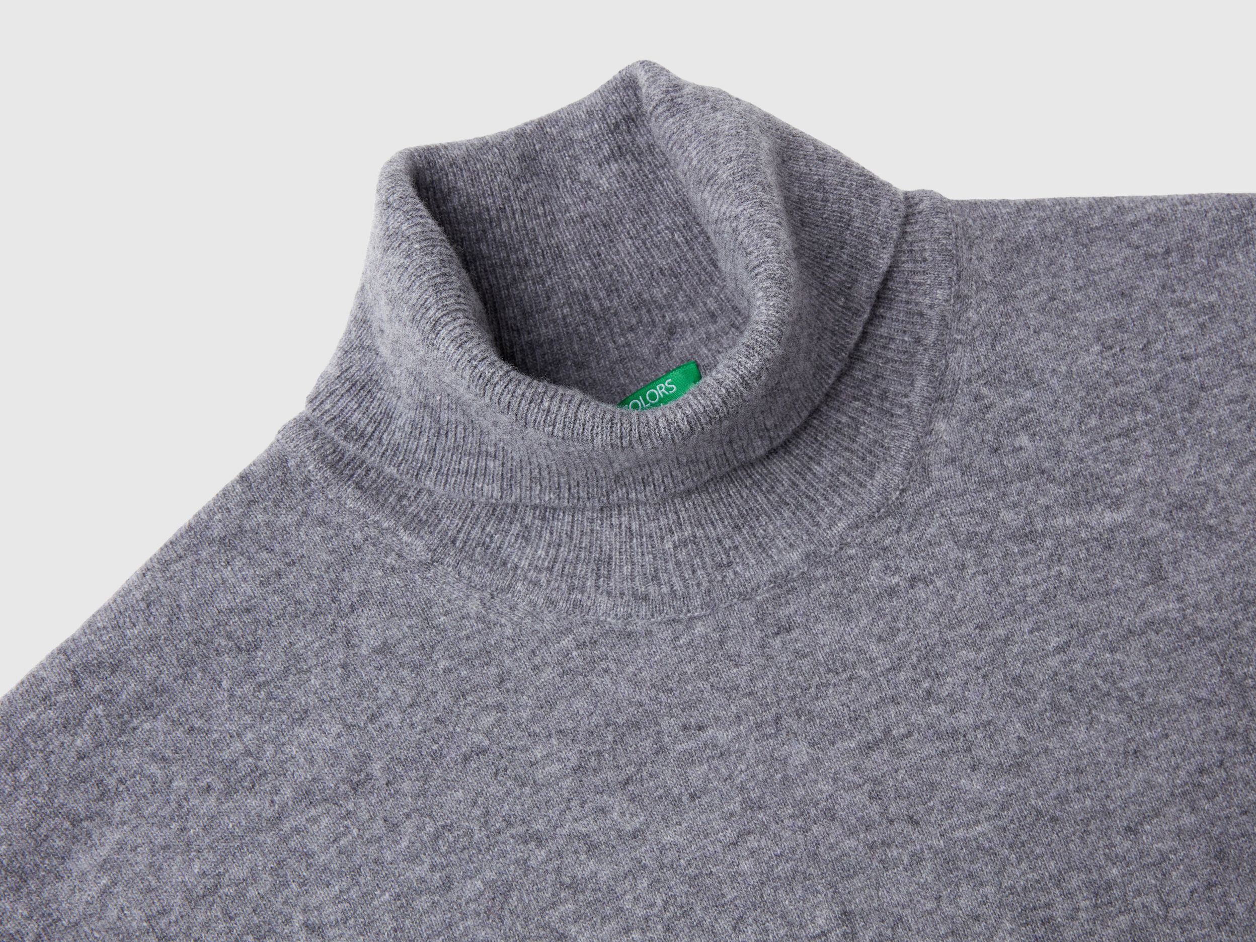 Dark gray turtleneck in pure Merino wool - Dark Gray | Benetton