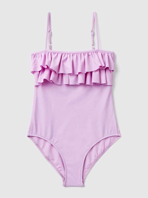 One-piece swimsuit in ECONYL® with frills Junior Girl