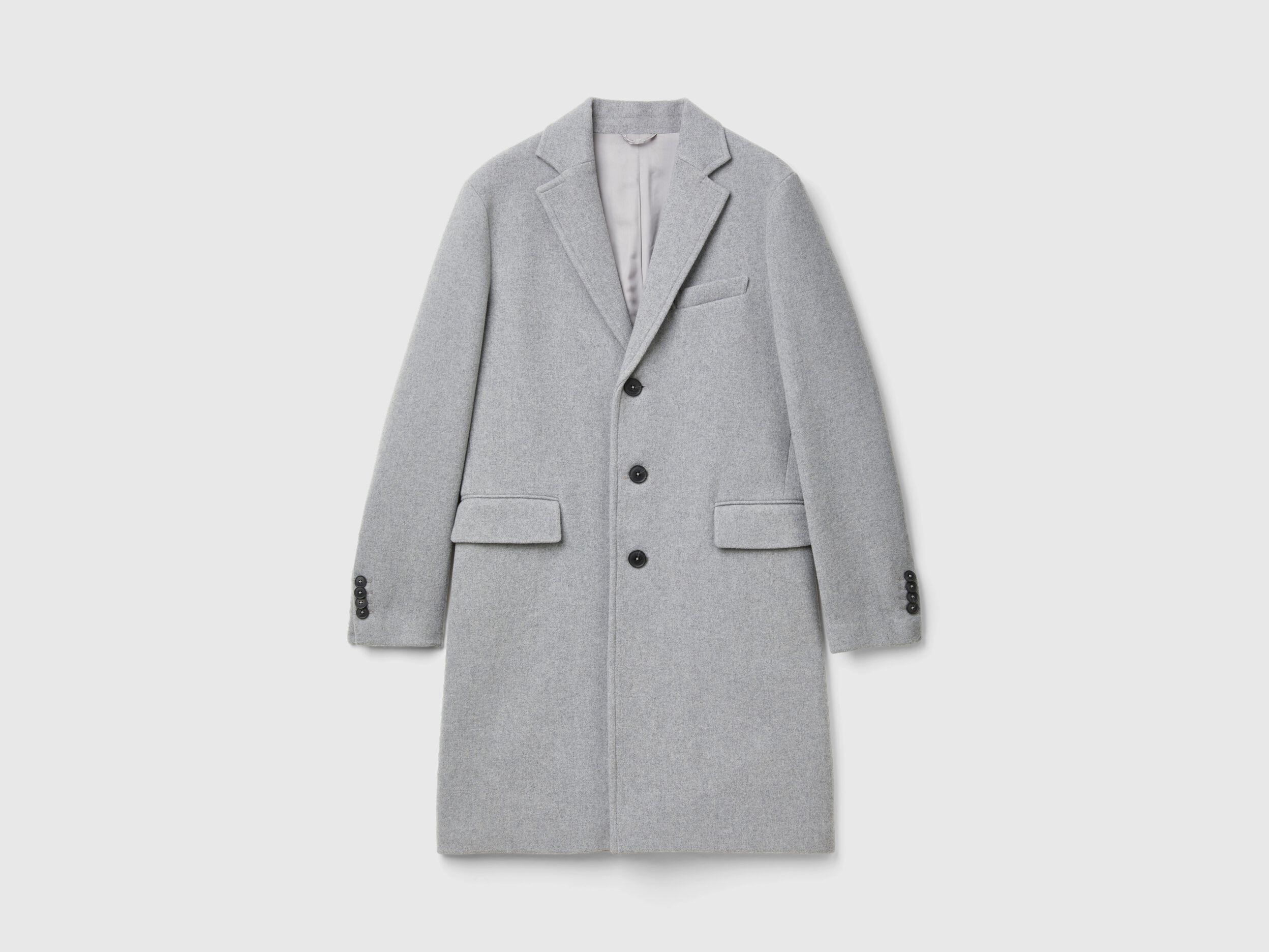 Lined coat in wool blend - Light Gray | Benetton Lined coat in wool blend - Light Gray | Benetton