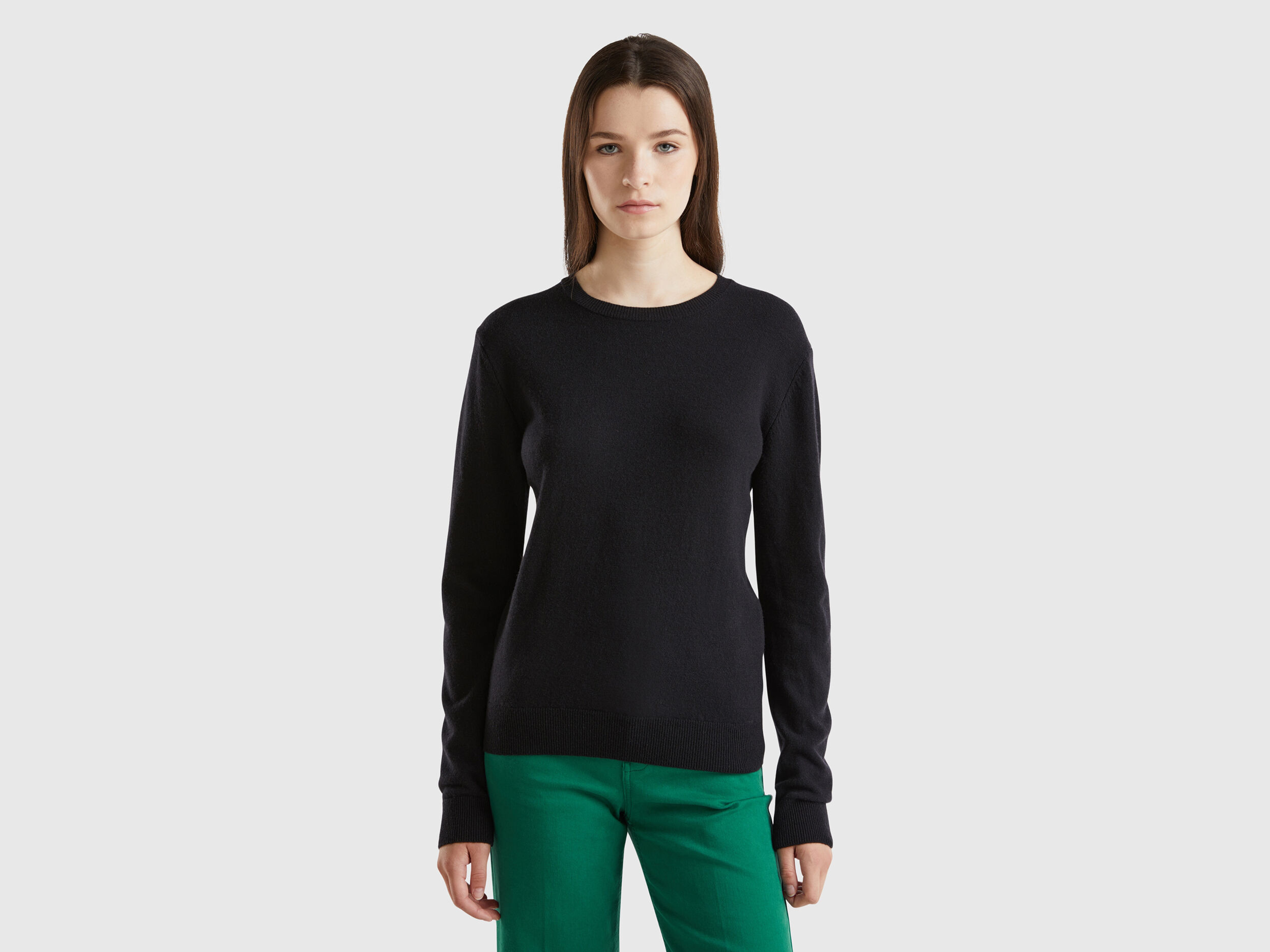 Crew Neck Merino Wool Sweaters Women Benetton