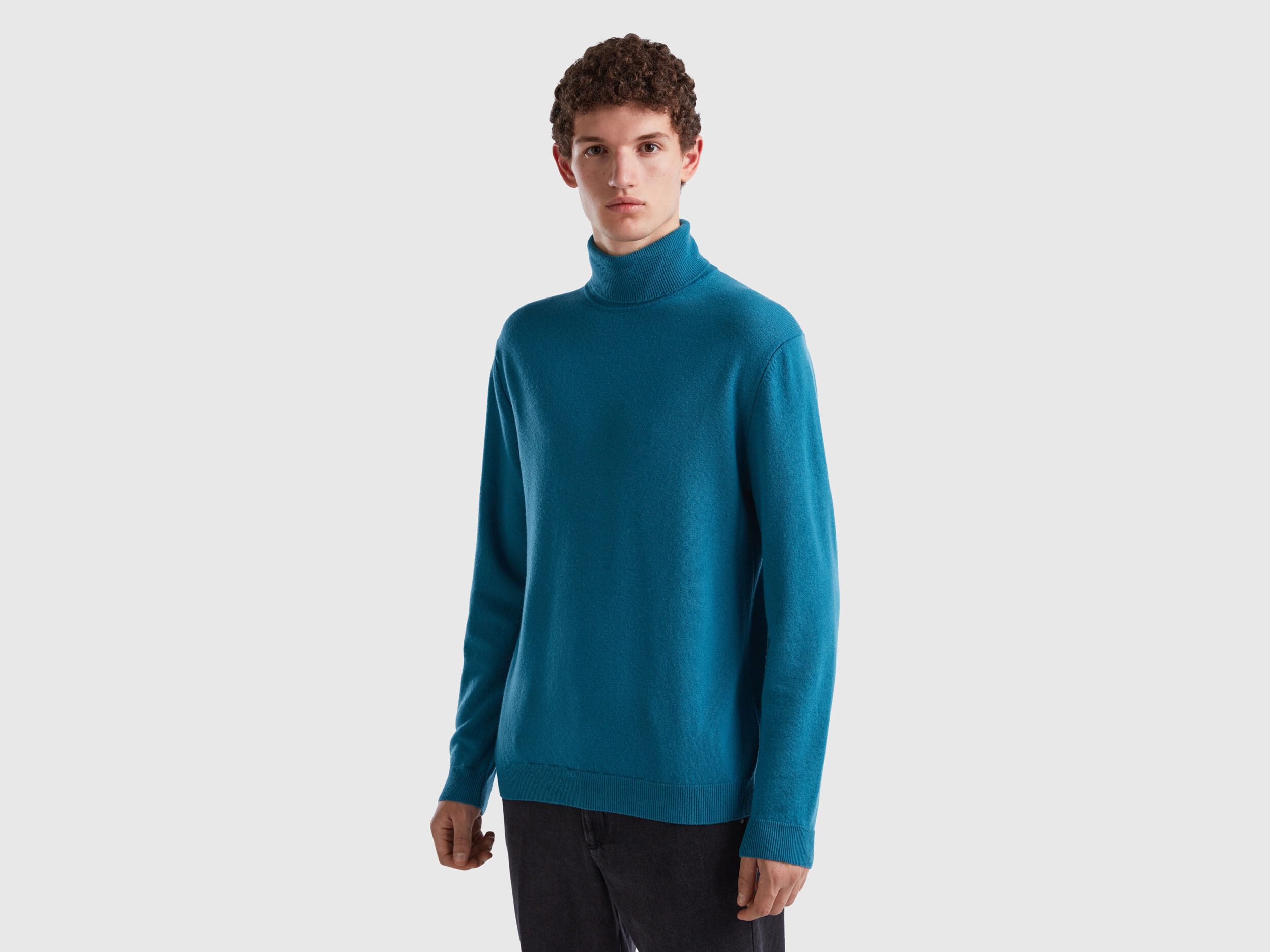 Teal turtleneck in pure Merino wool Teal Benetton