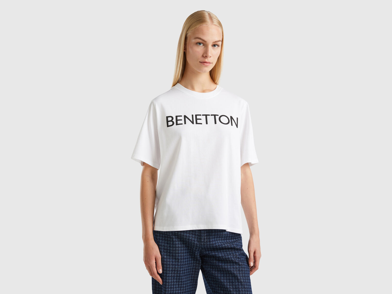 T-shirt with logo text - | Benetton White
