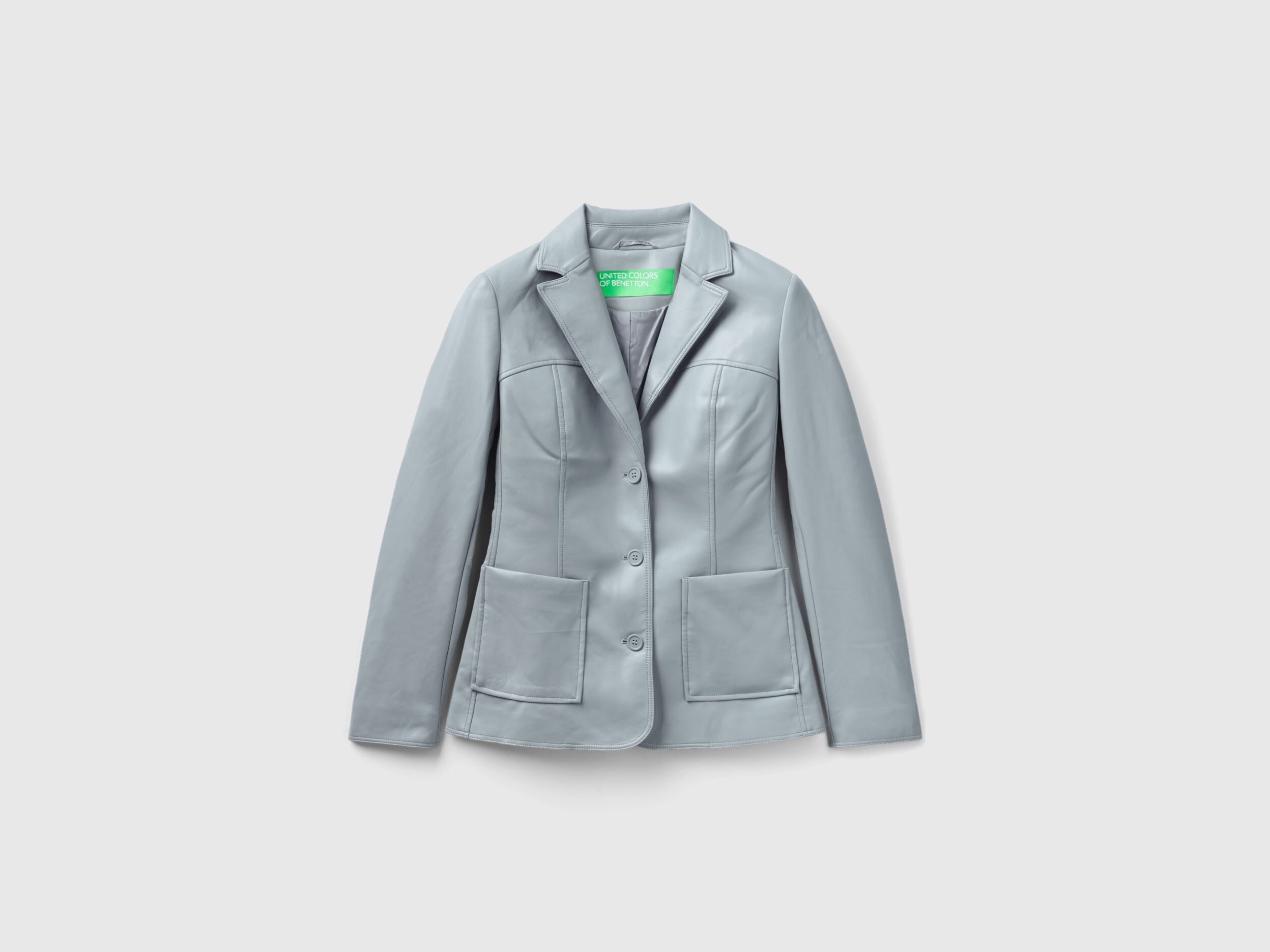 Slim fit jacket in imitation leather Light Gray Benetton