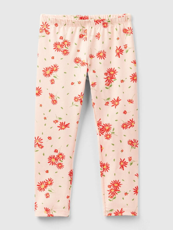 Leggings rosa palo con estampado floral Niña