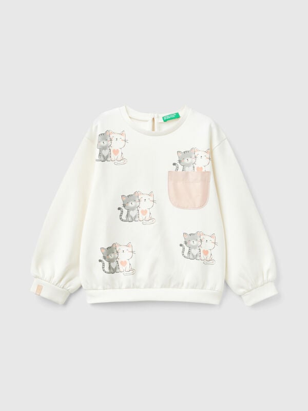 Sweatshirt with kitten print Junior Girl