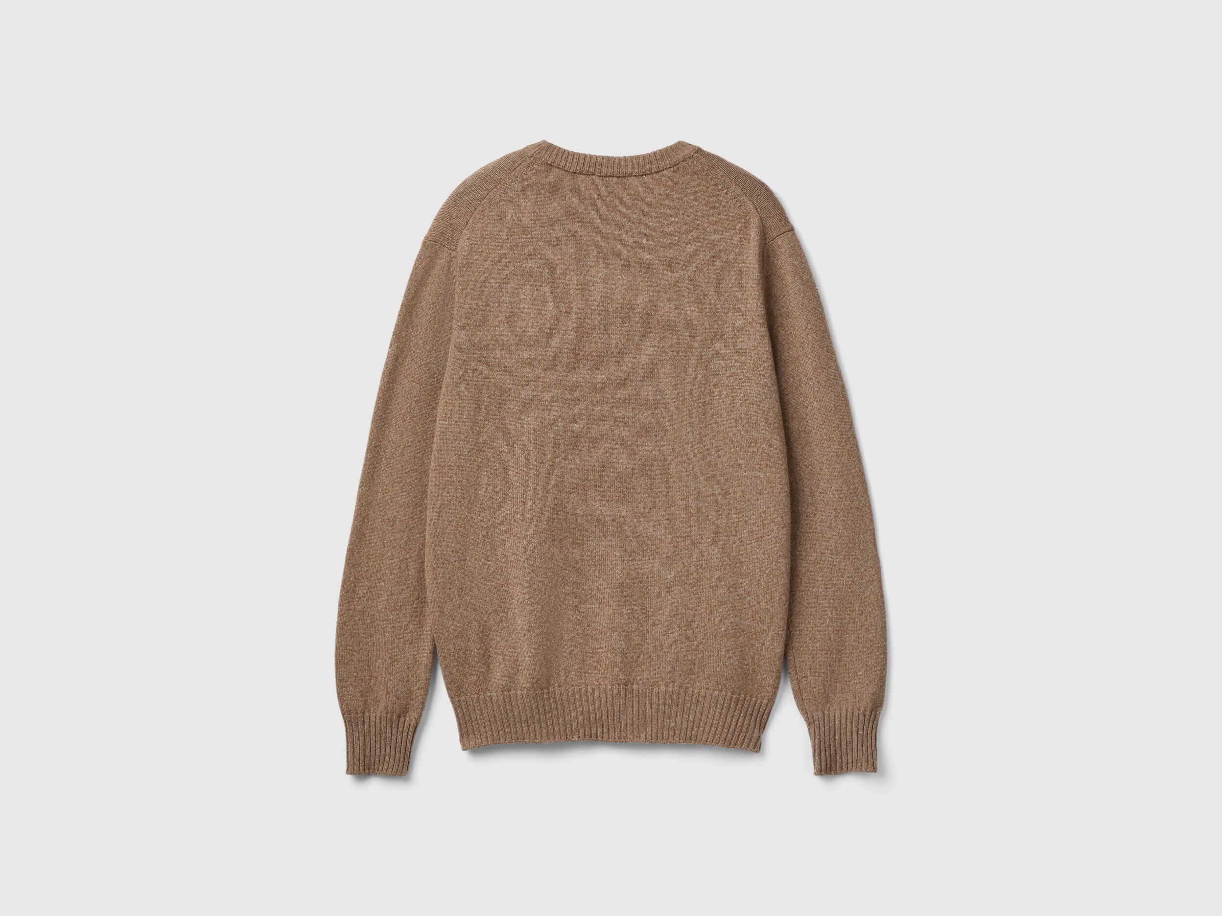 Crew neck sweater in cashmere and wool blend Beige Benetton