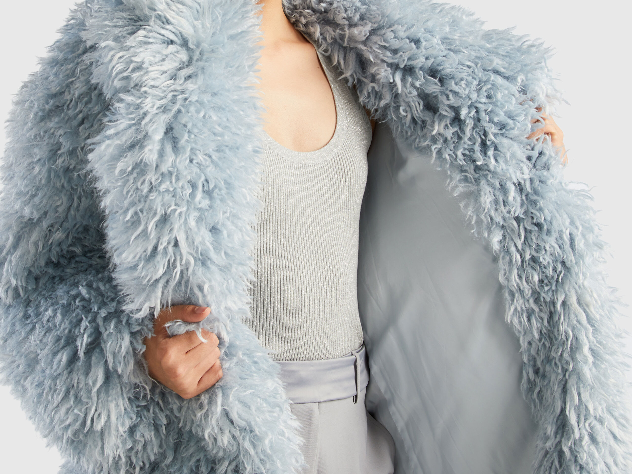 Blue long fur online coat