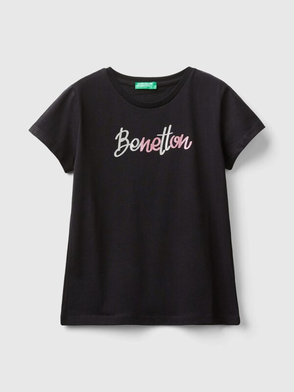 T-shirt with glittery logo in organic cotton Junior Girl