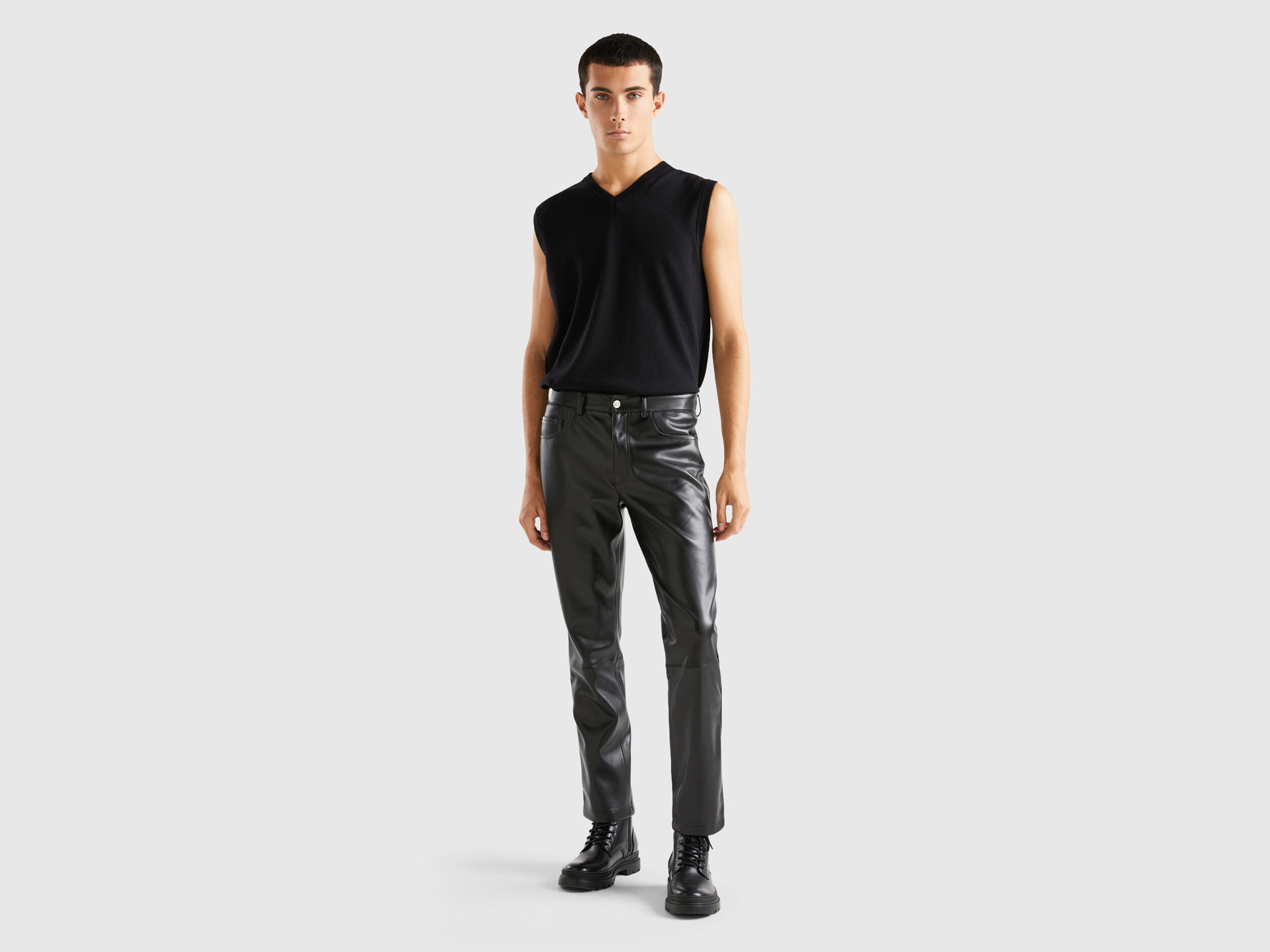 Imitation leather trousers - Dark brown - Men | H&M IN
