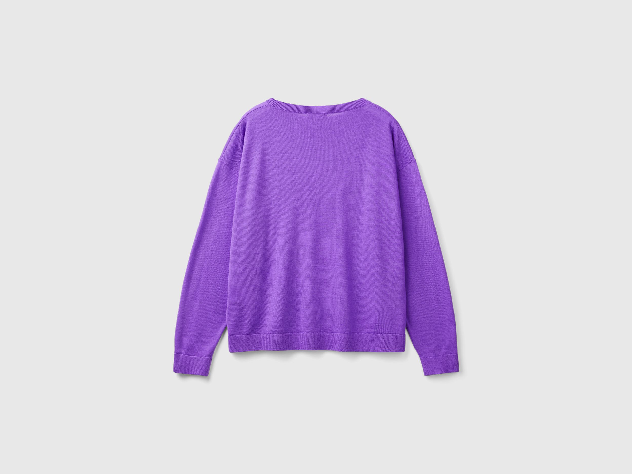 Boat neck sweater in pure Merino wool - Purple | Benetton