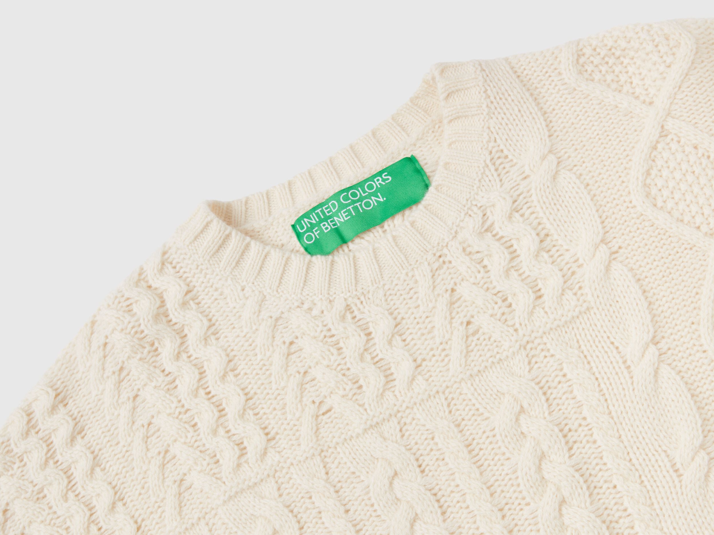 Knit patchwork sweater Creamy White Benetton