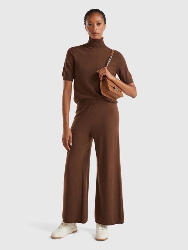 Brick red wide leg trousers in cashmere and wool blend Women