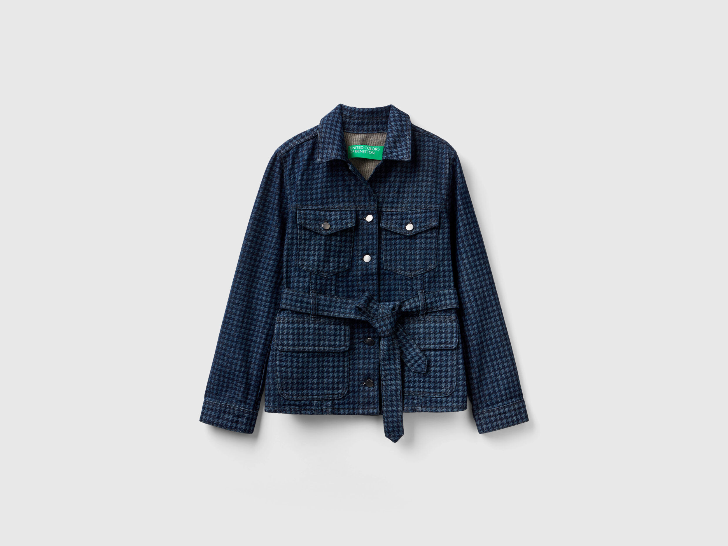 Houndstooth denim jacket with belt