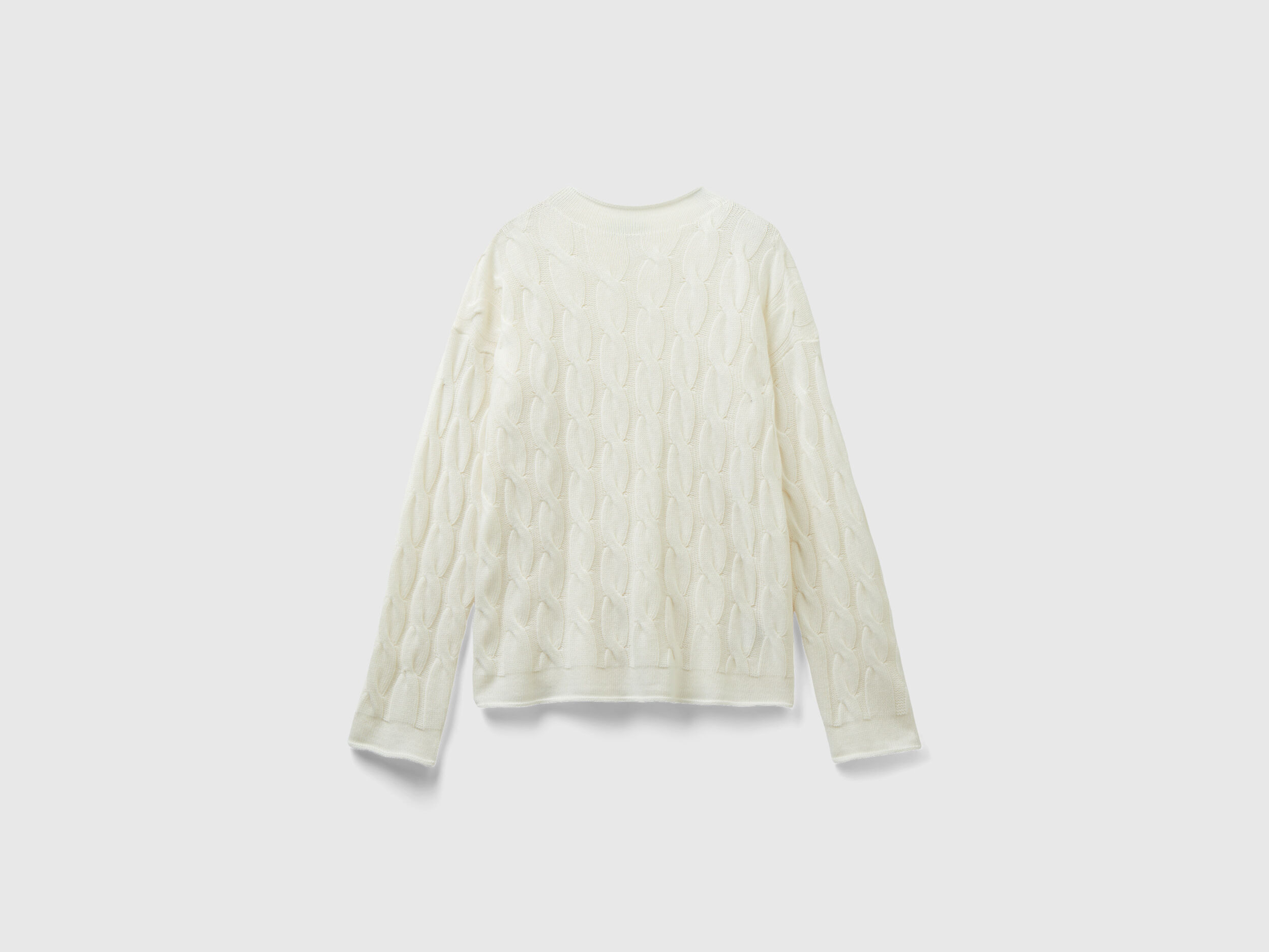 Cable knit sweater - Creamy White | Benetton