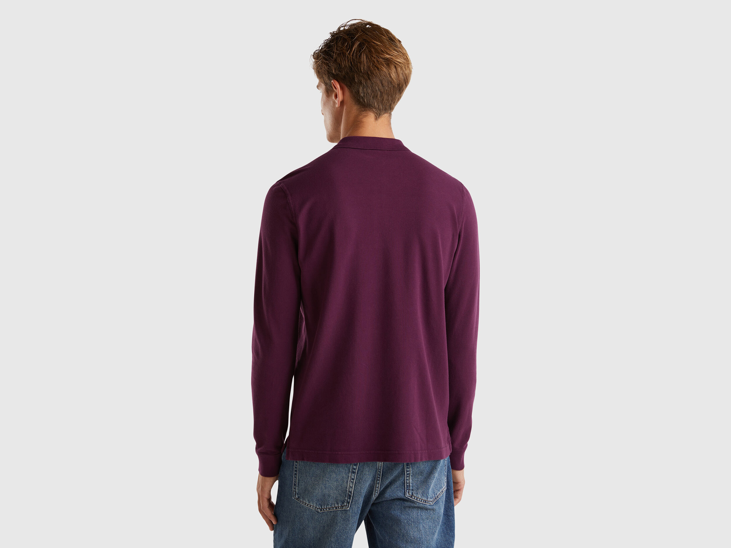 Polo de manga larga de 100 algodon Malva Oscuro Benetton