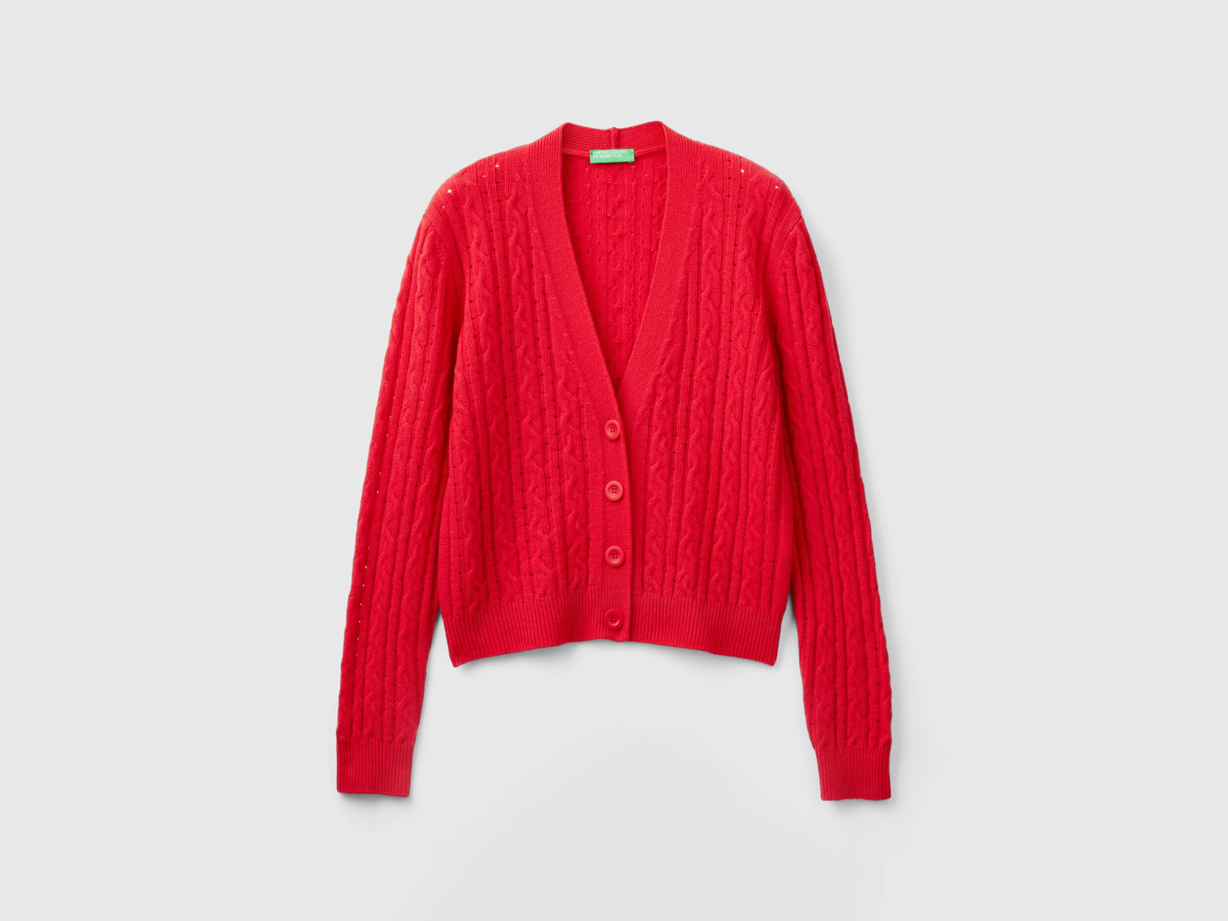Boxy fit cardigan with cable knit and perforations