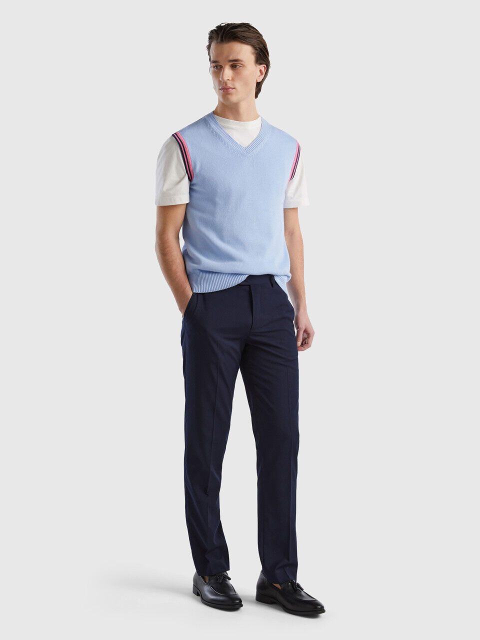 Men's Dark Blue Birdseye Semi Plain Slim Fit Suit Trousers | Hawes & Curtis