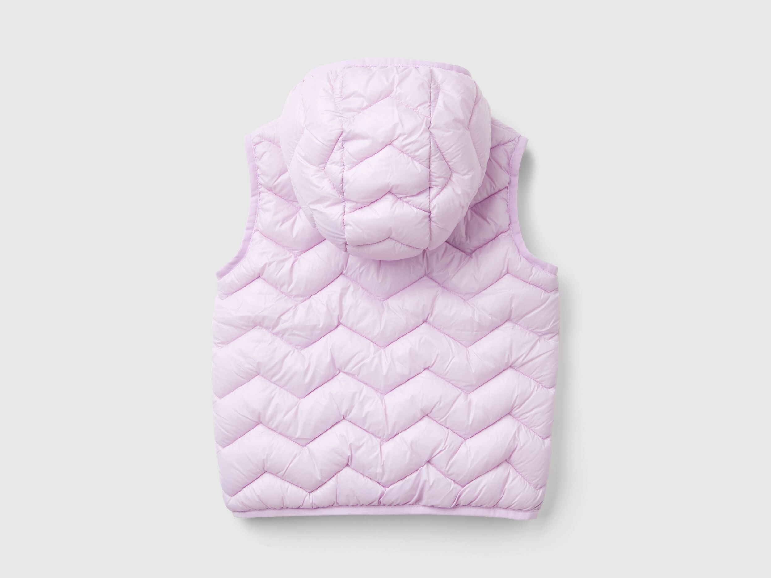 Padded vest in 3D wadding with hood - Lilac | Benetton