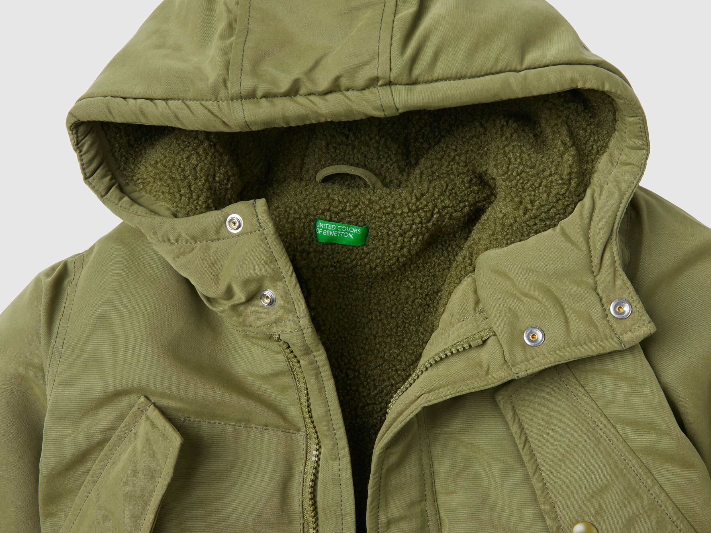 Padded parka with pockets Military Green Benetton