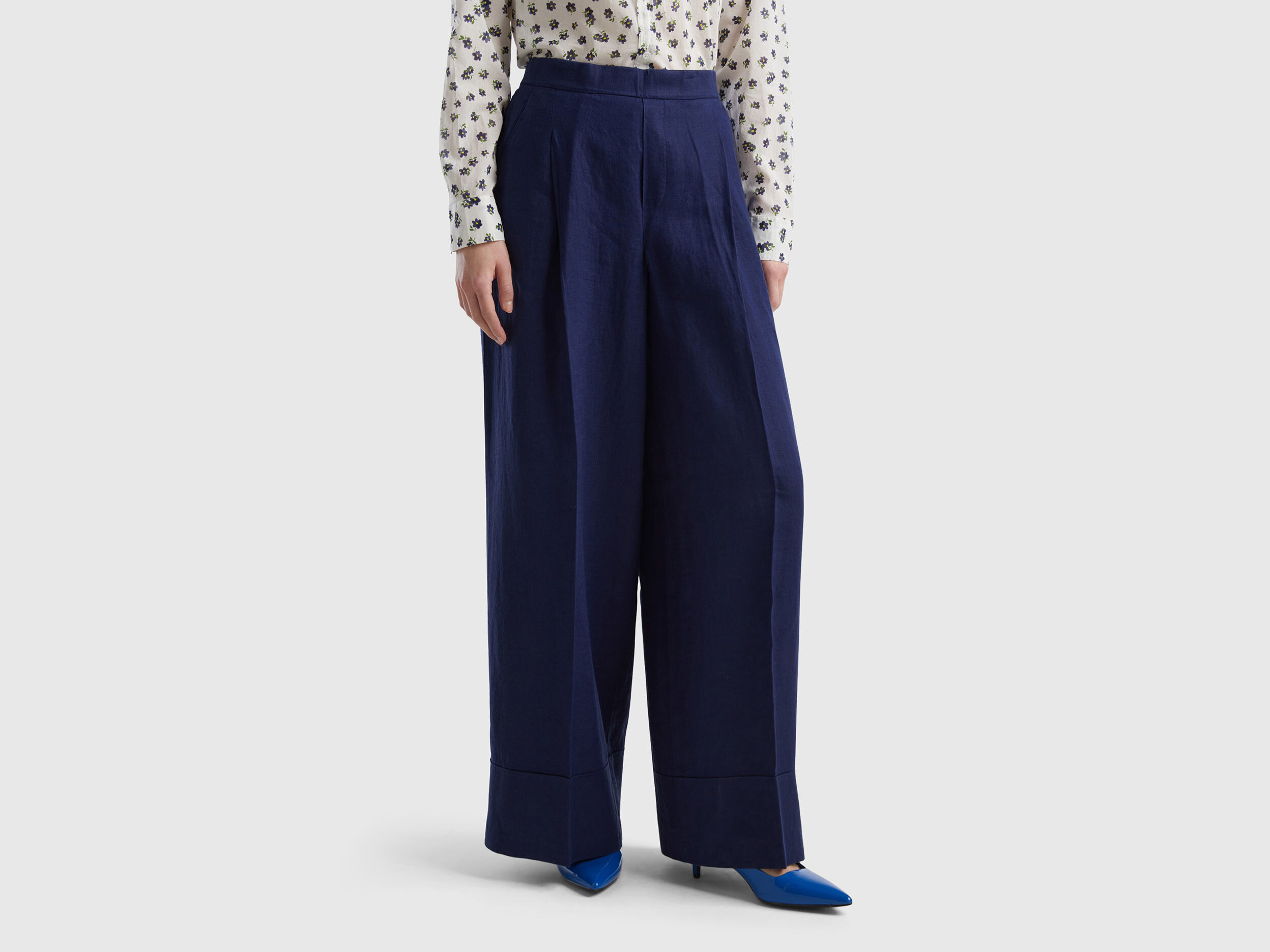 Ladies Palazzo Pants | Luxury Irish Linen Trouser in Cool Blue