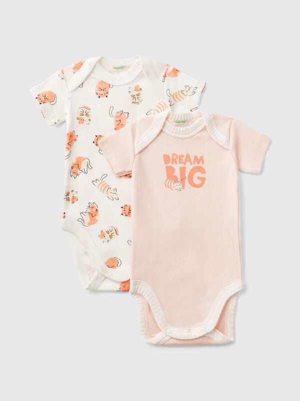 Two short sleeve bodysuits in organic cotton New Born (0-18 months)