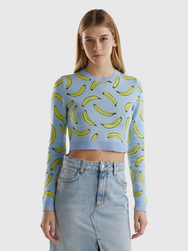 Light blue cropped sweater with banana pattern Women
