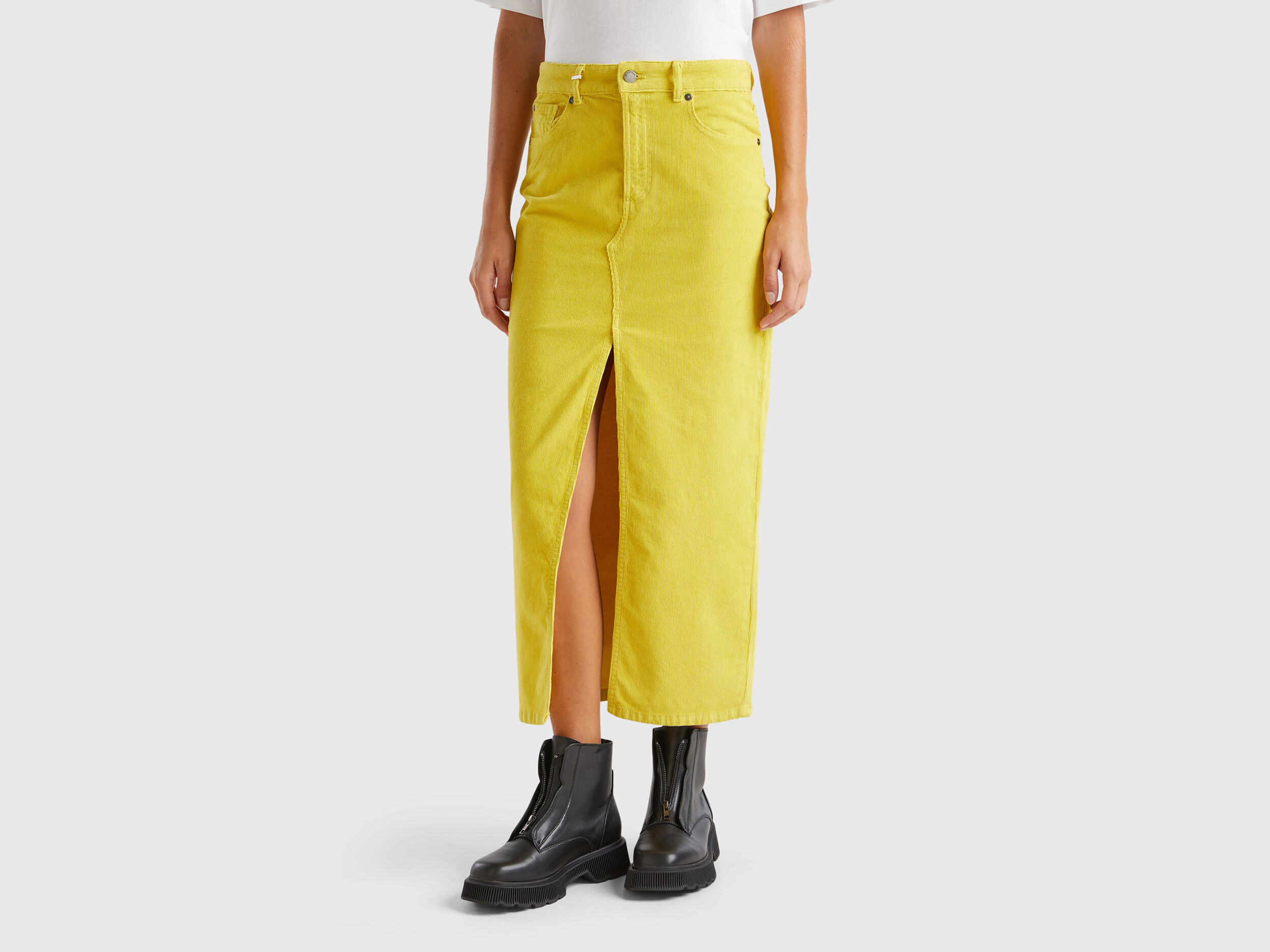 Long corduroy skirt Yellow Benetton