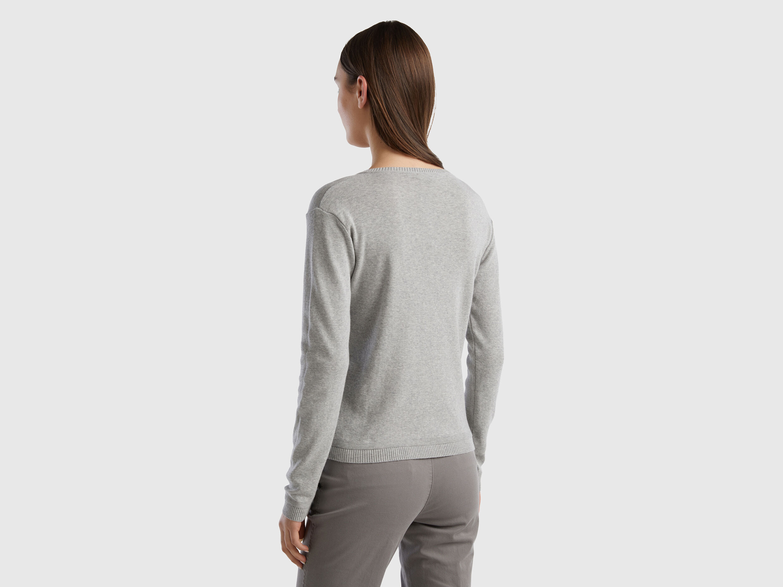 Crew neck cardigan in pure cotton Light Gray Benetton
