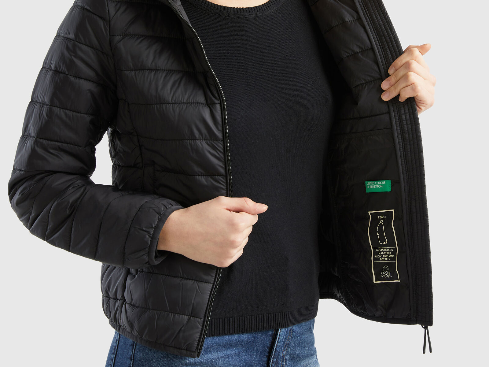 Puffer jacket with recycled wadding - Black